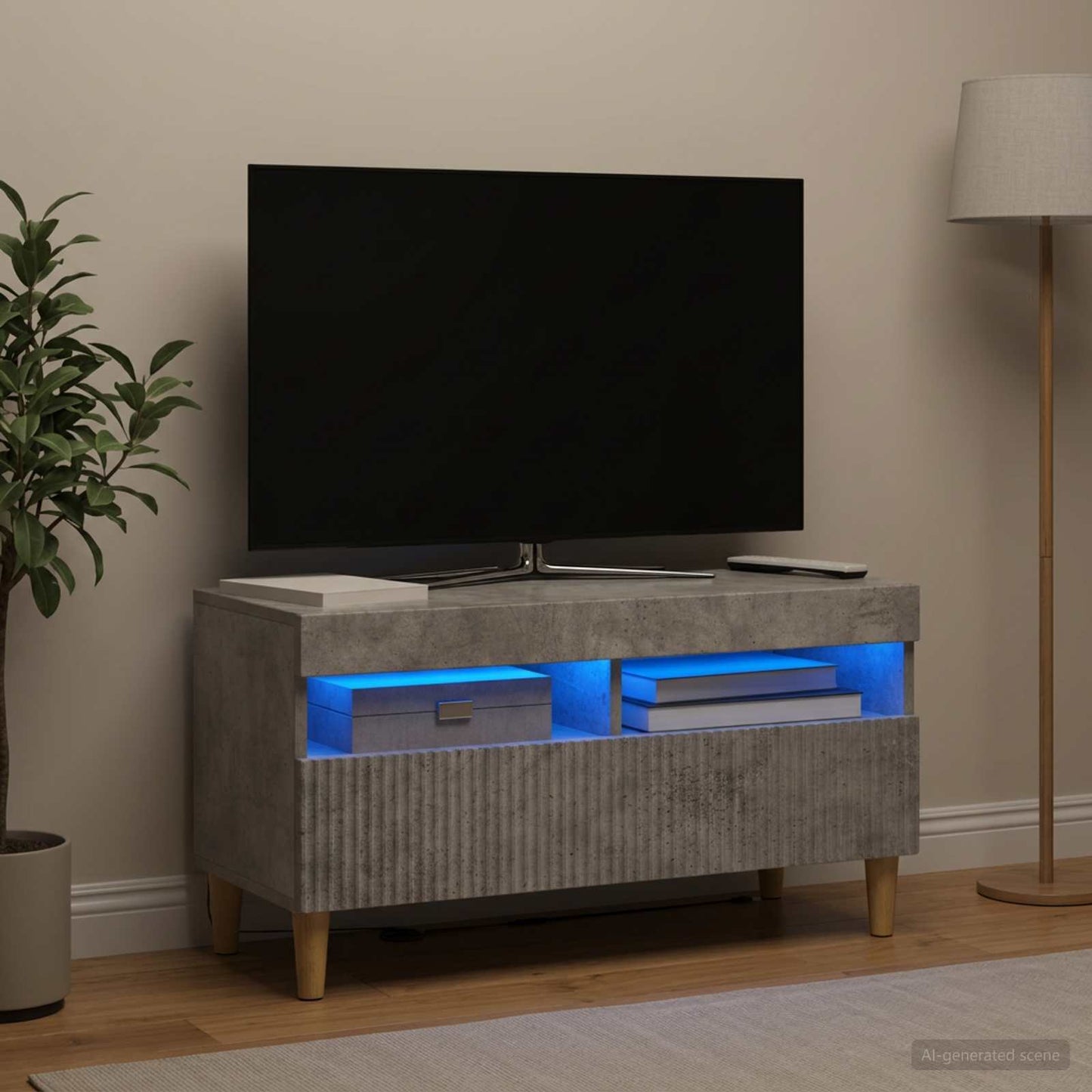 LED TV szekrény Betonszürke Szerelt Fa