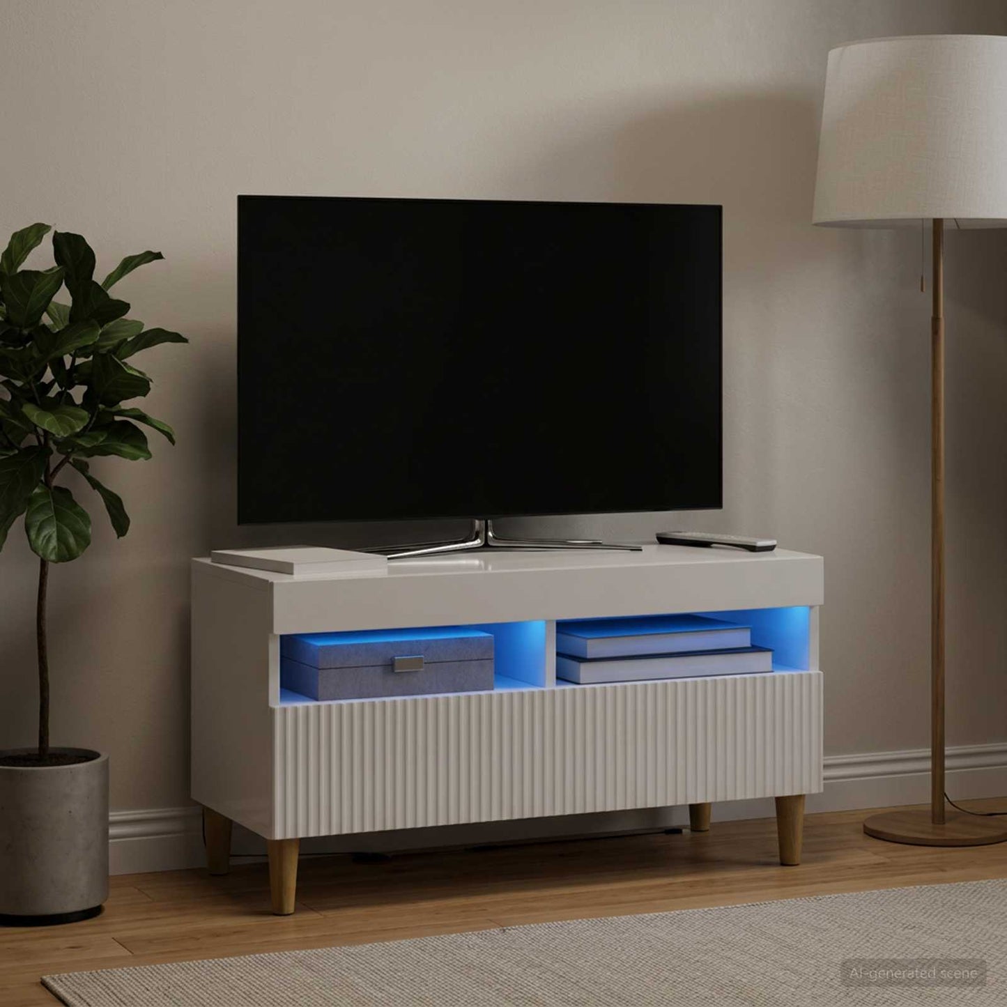 LED TV szekrény Magasfényű Fehér Szerelt Fa
