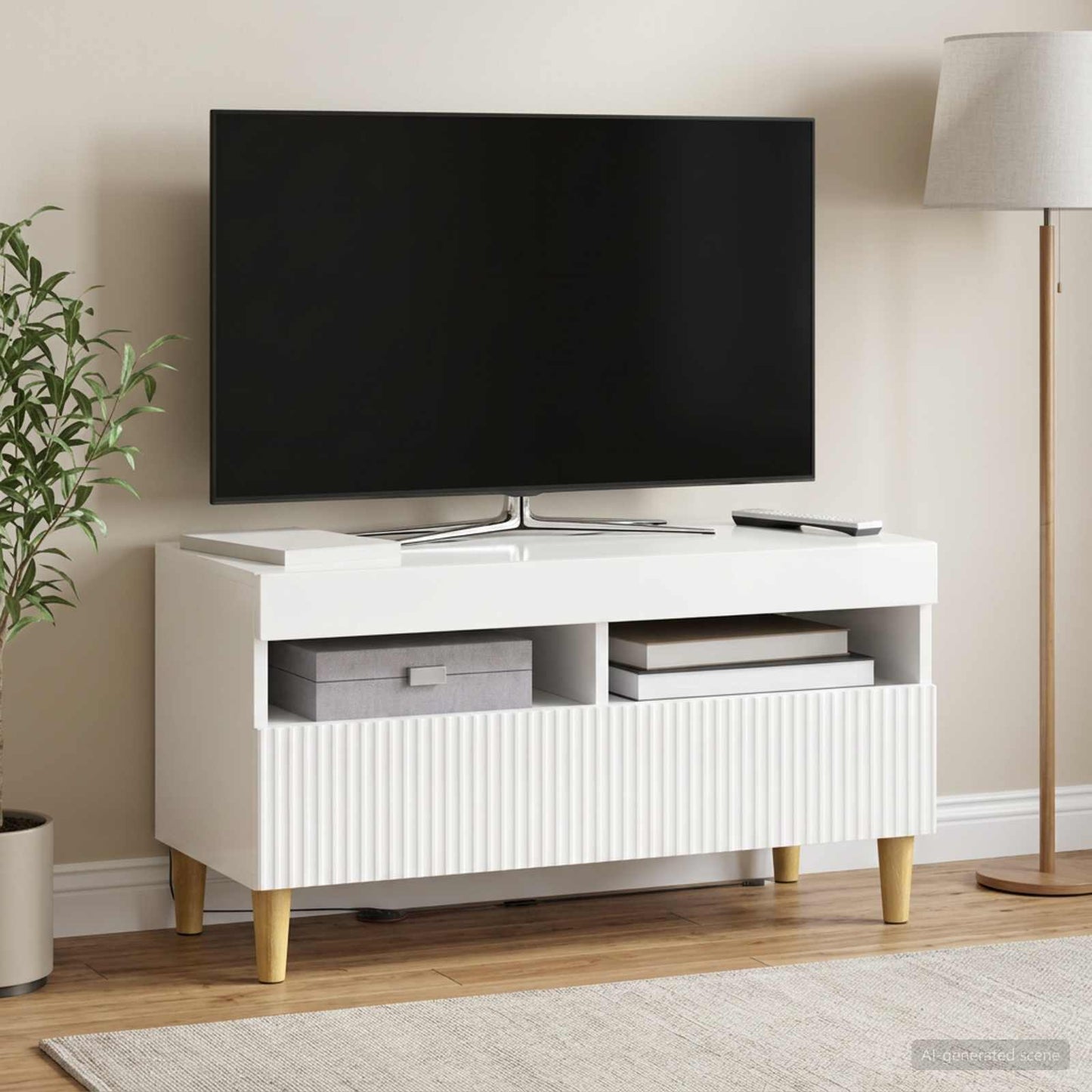 LED TV szekrény Magasfényű Fehér Szerelt Fa