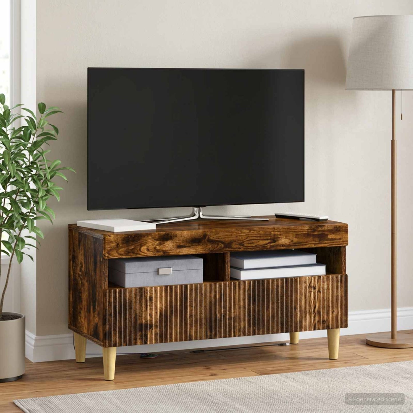 LED TV szekrény Füstös Tölgy Szerelt Fa
