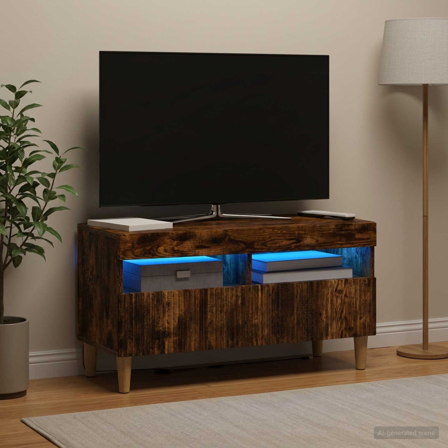 LED TV szekrény Füstös Tölgy Szerelt Fa