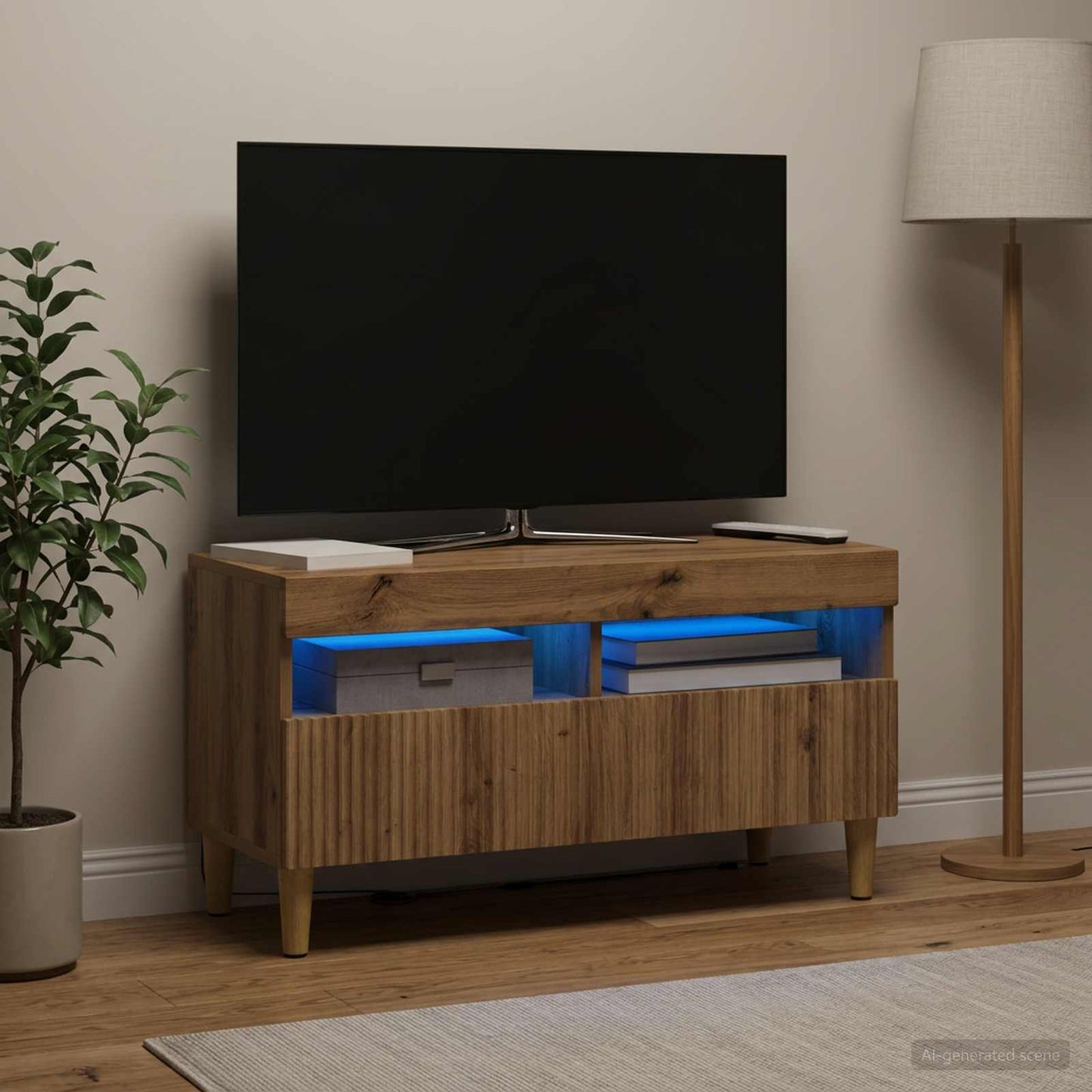 LED TV szekrény Kézműves Tölgy Szerelt Fa