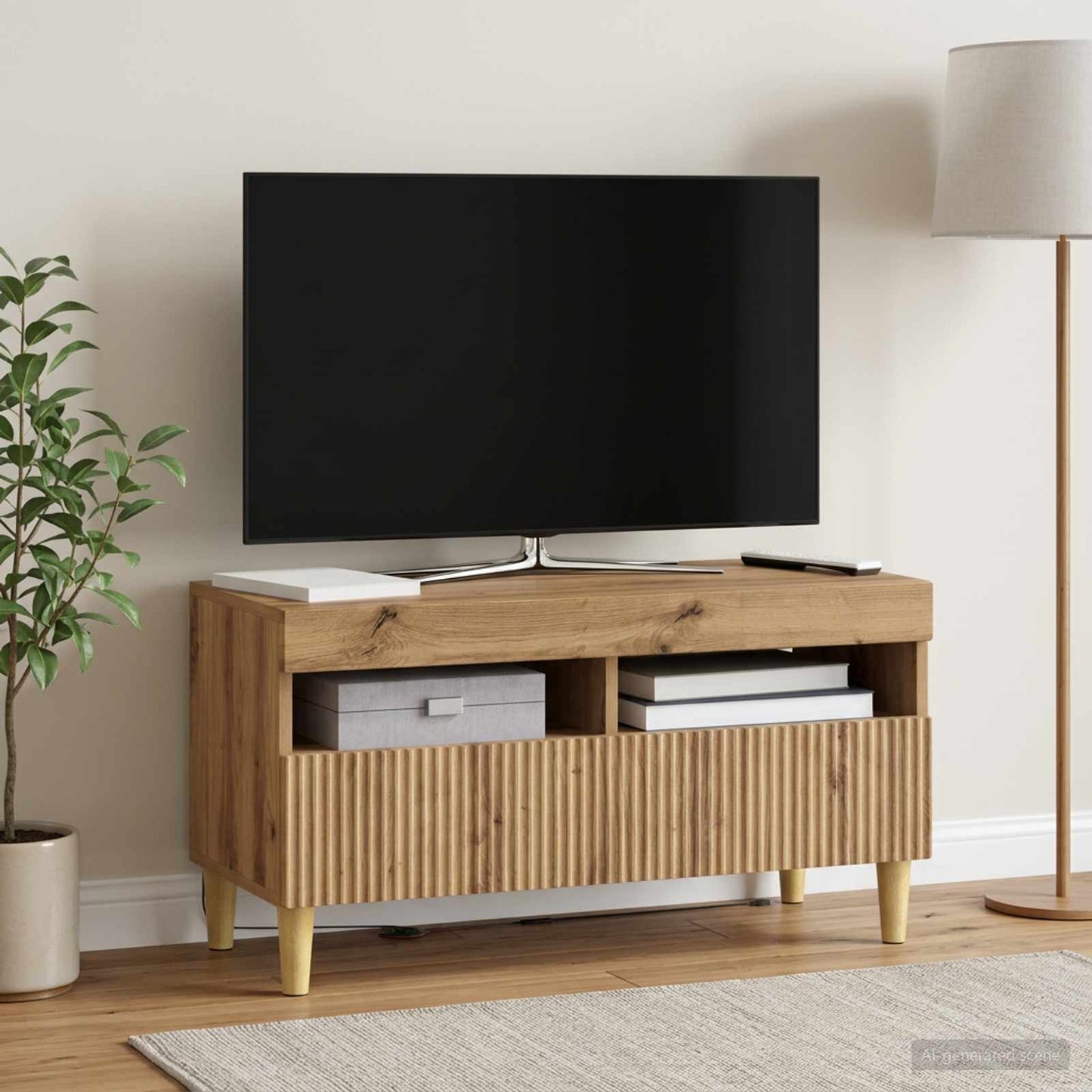 LED TV szekrény Kézműves Tölgy Szerelt Fa