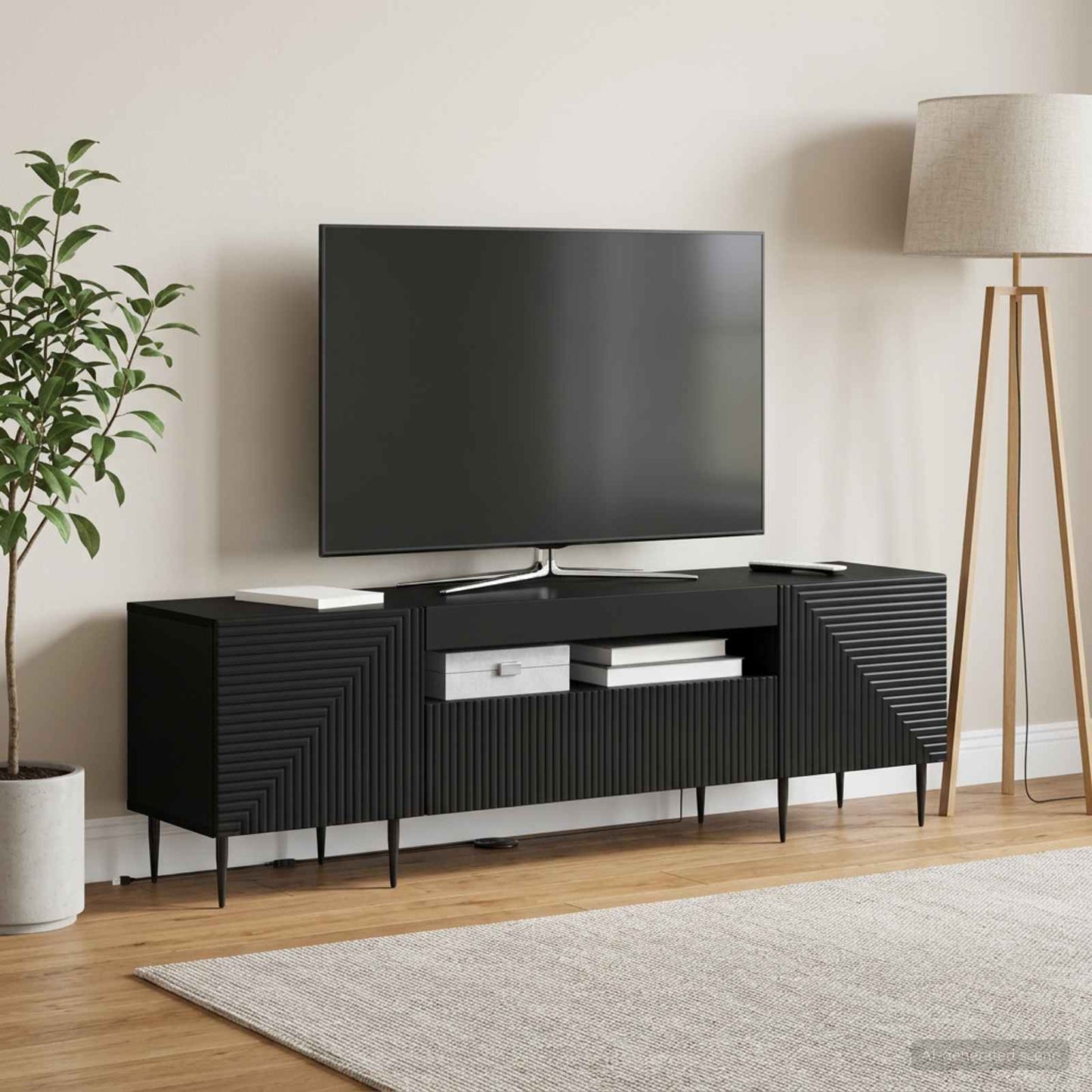 LED TV szekrény Fekete Szerelt Fa