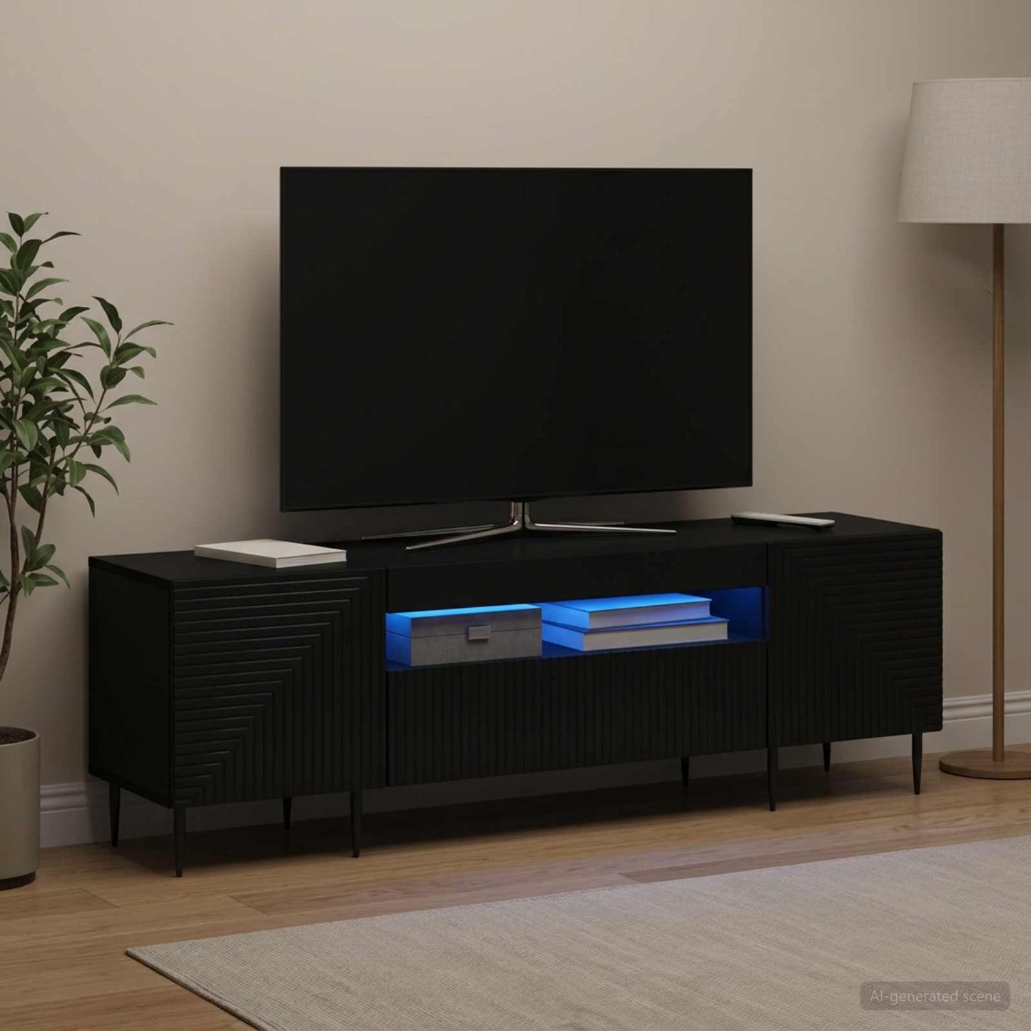 LED TV szekrény Fekete Szerelt Fa