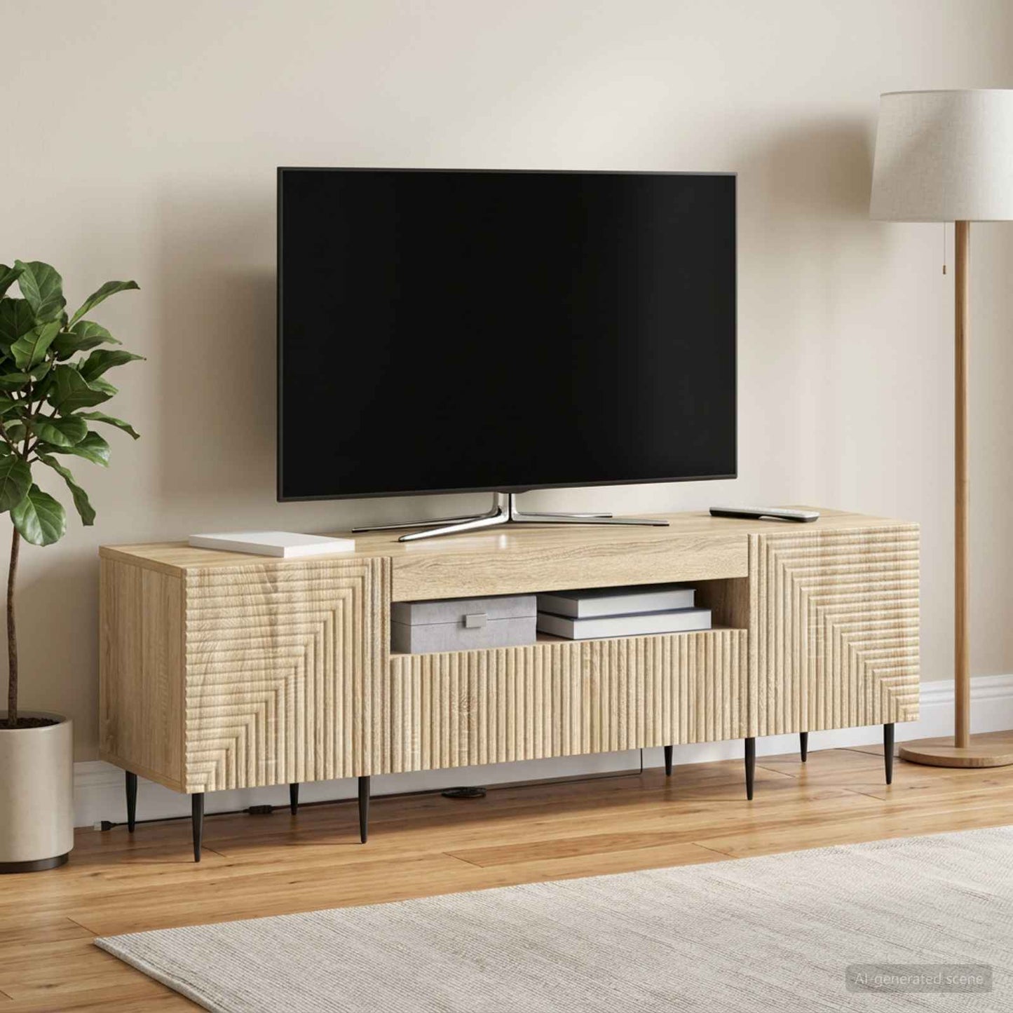 LED TV szekrény Sonoma Tölgy Szerelt Fa