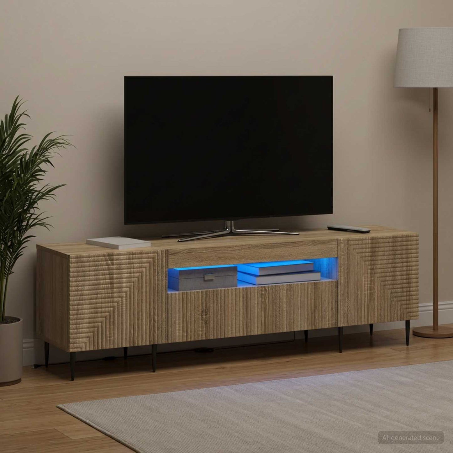 LED TV szekrény Sonoma Tölgy Szerelt Fa