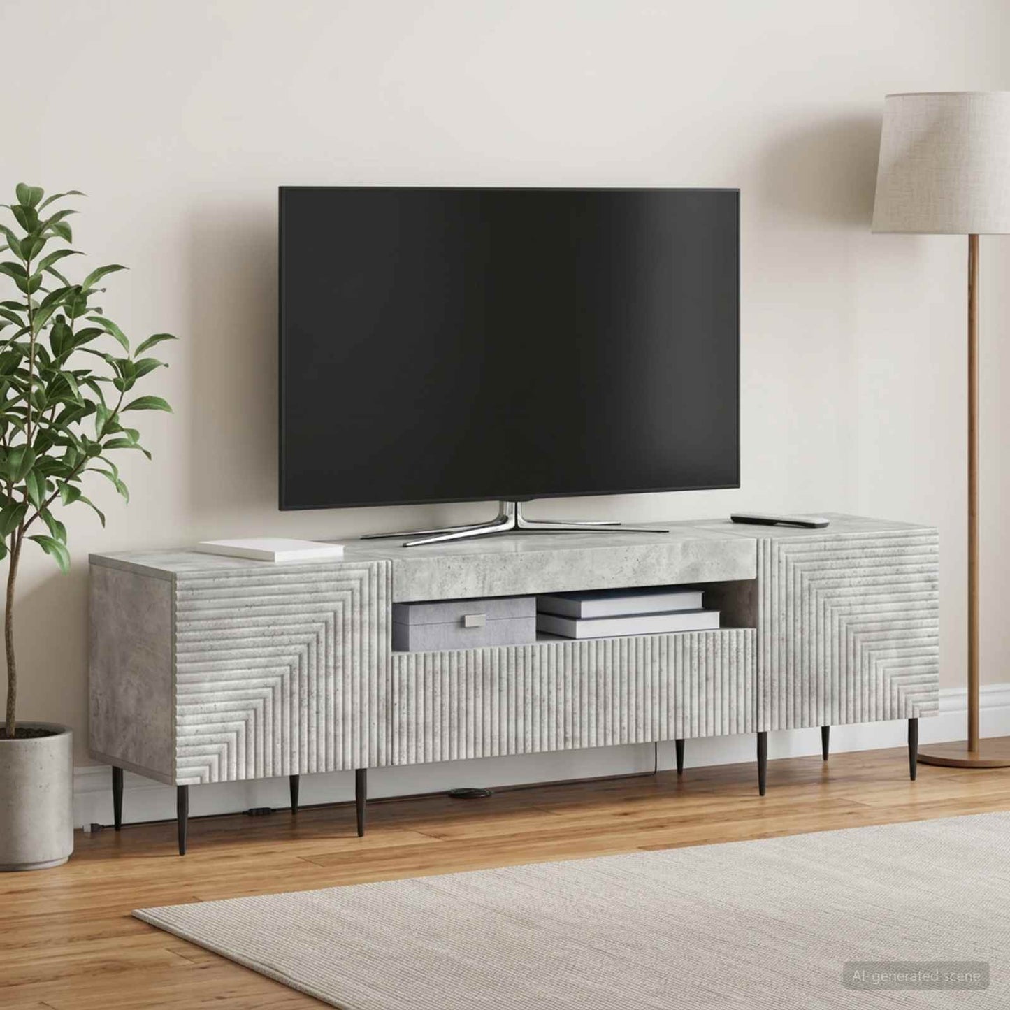 LED TV szekrény Betonszürke Szerelt Fa