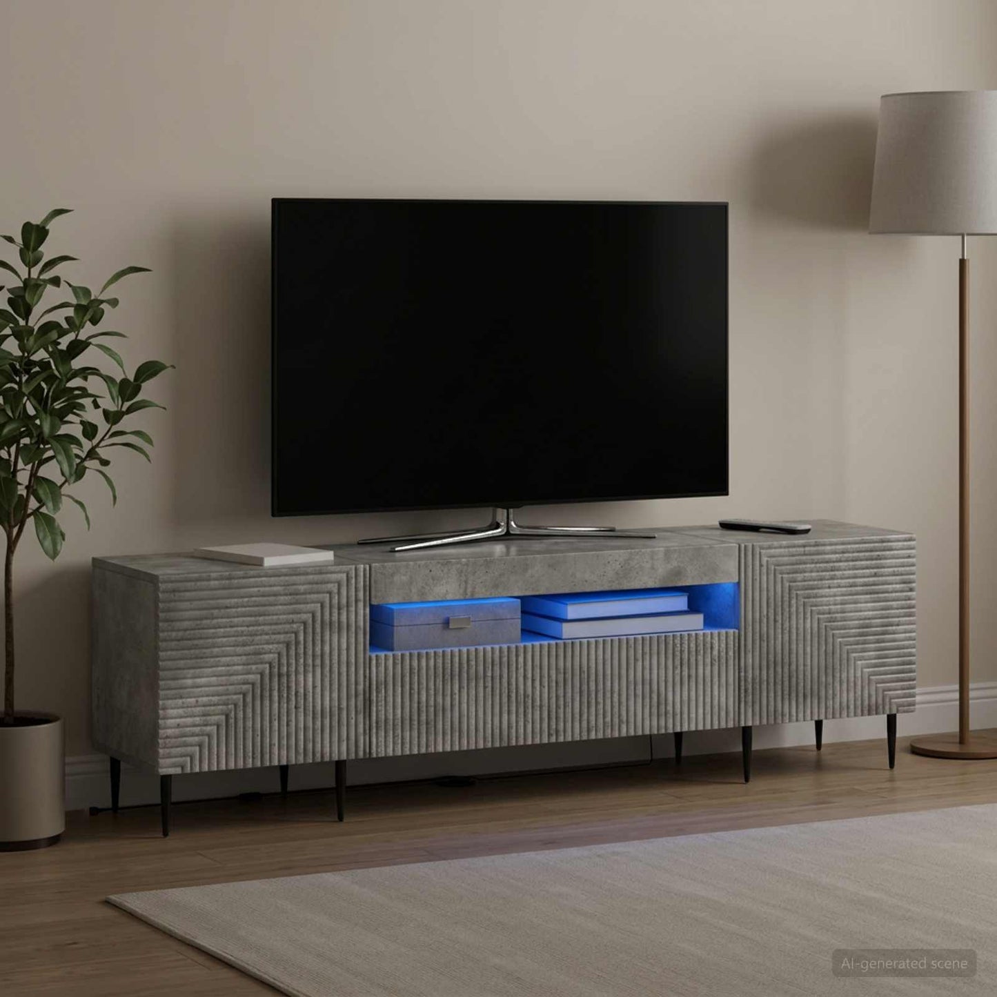LED TV szekrény Betonszürke Szerelt Fa