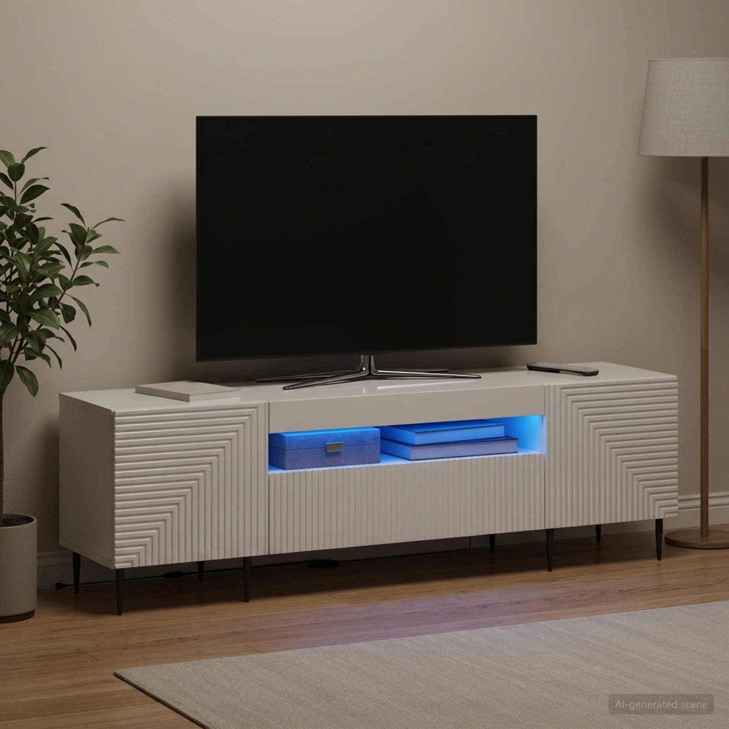 LED TV szekrény Magasfényű Fehér Szerelt Fa