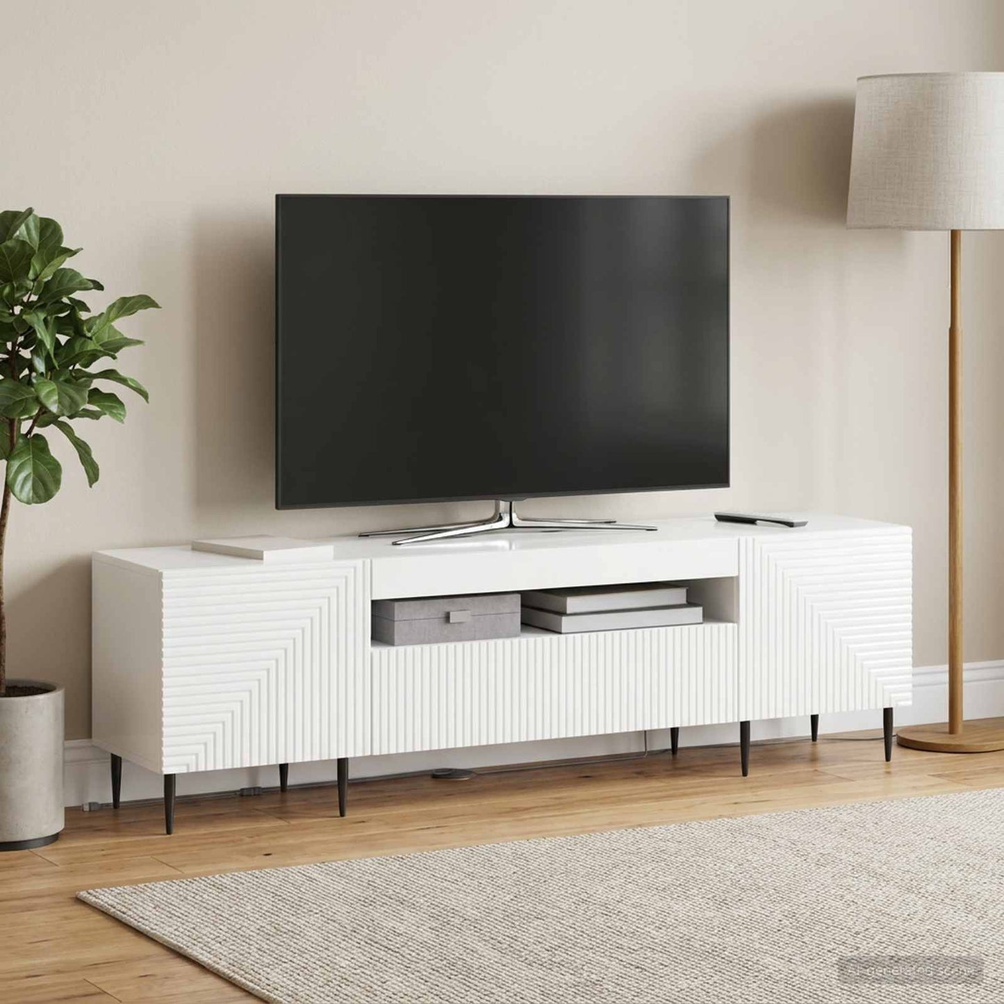 LED TV szekrény Magasfényű Fehér Szerelt Fa
