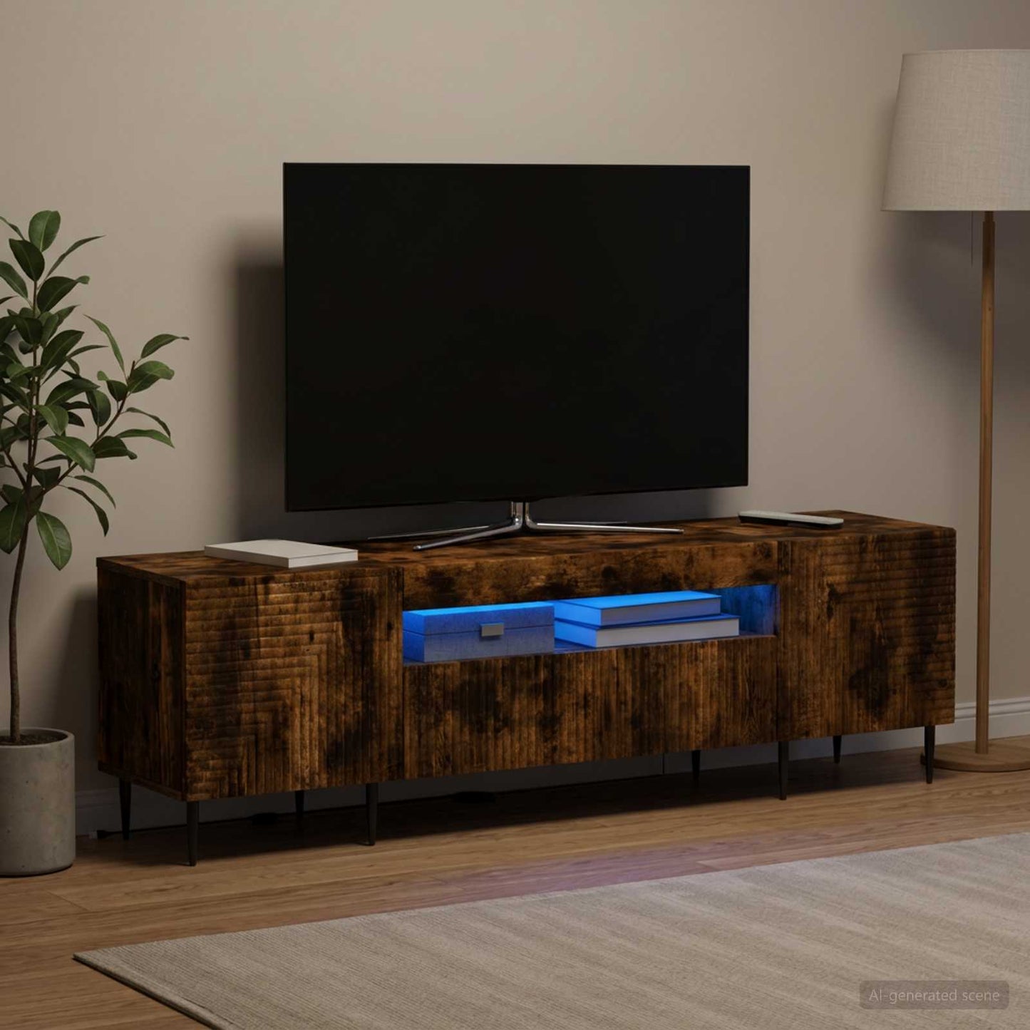 LED TV szekrény Füstös Tölgy Szerelt Fa