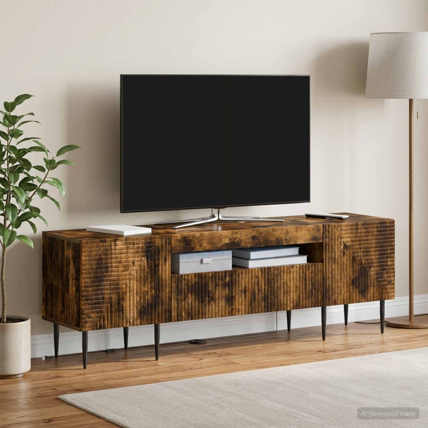 LED TV szekrény Füstös Tölgy Szerelt Fa