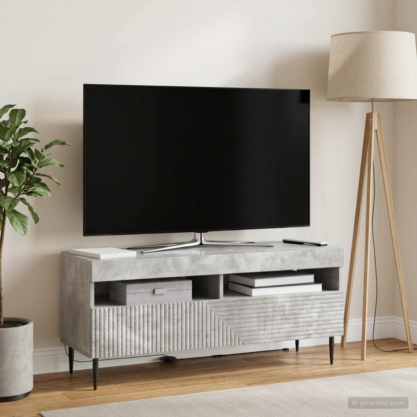 LED TV szekrény Betonszürke Szerelt Fa