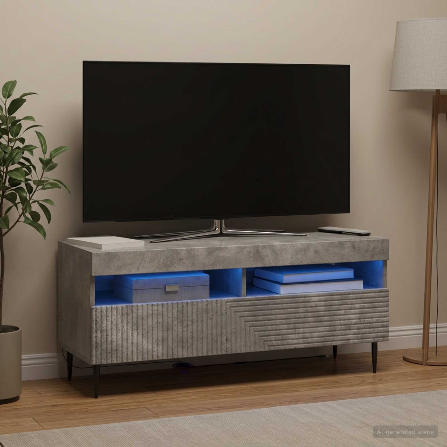 LED TV szekrény Betonszürke Szerelt Fa