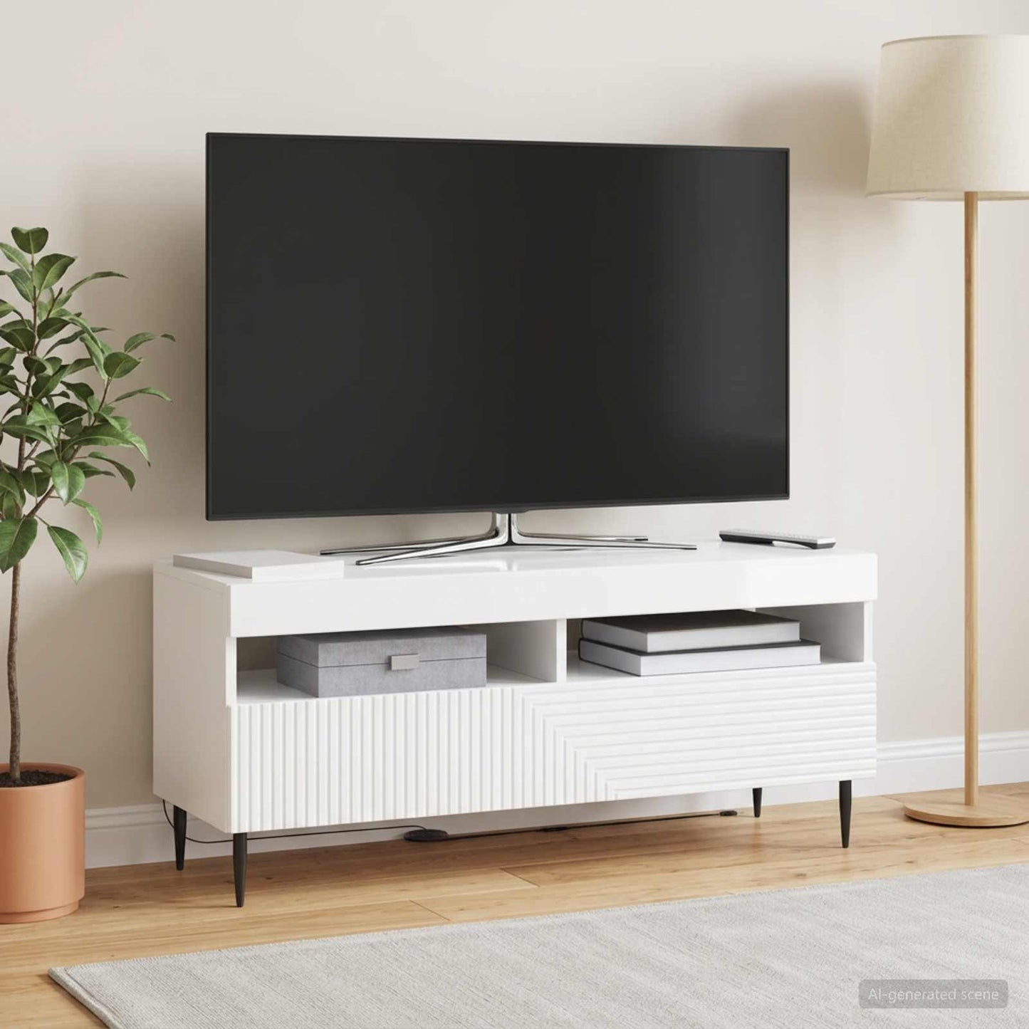 LED TV szekrény Magasfényű Fehér Szerelt Fa