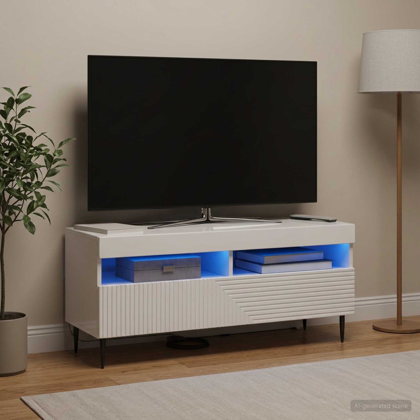 LED TV szekrény Magasfényű Fehér Szerelt Fa