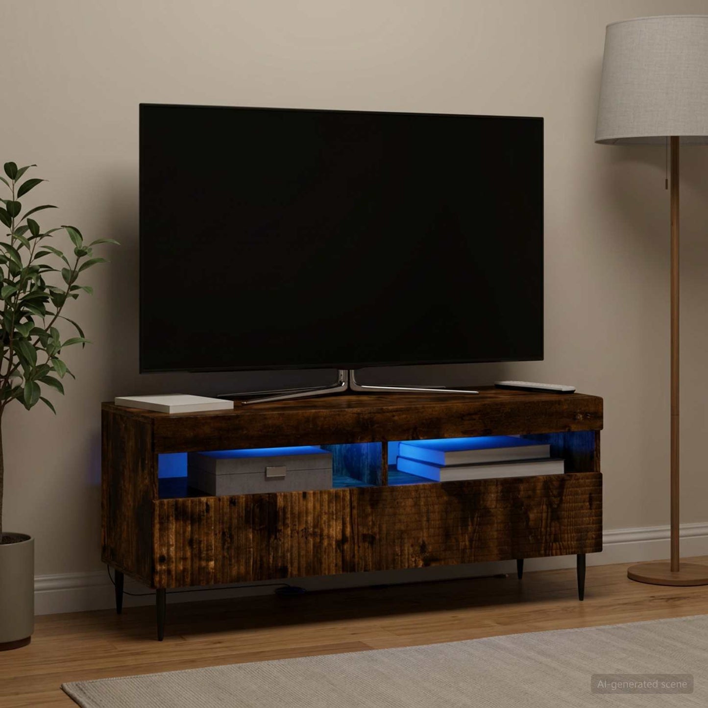 LED TV szekrény Füstös Tölgy Szerelt Fa