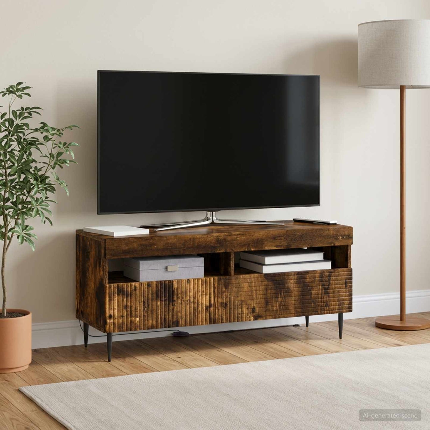 LED TV szekrény Füstös Tölgy Szerelt Fa