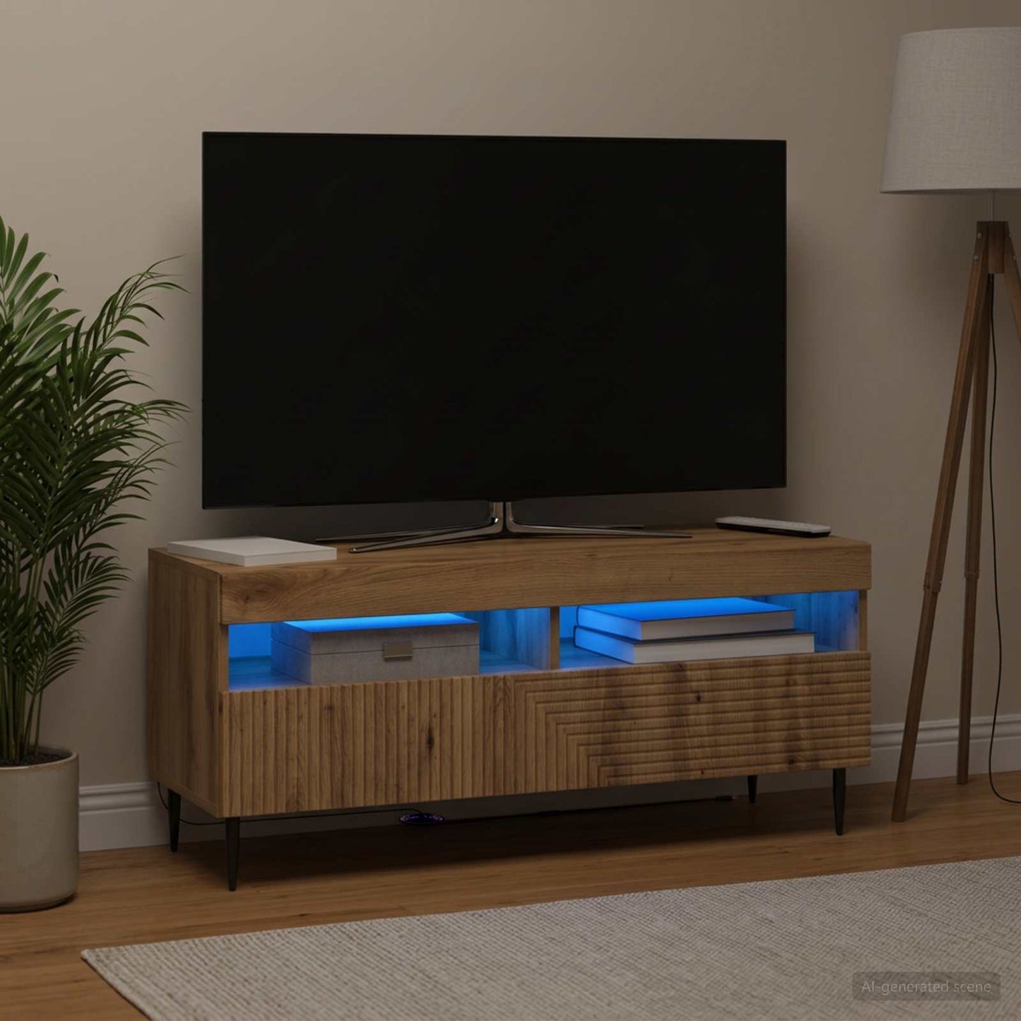 LED TV szekrény Kézműves Tölgy Szerelt Fa