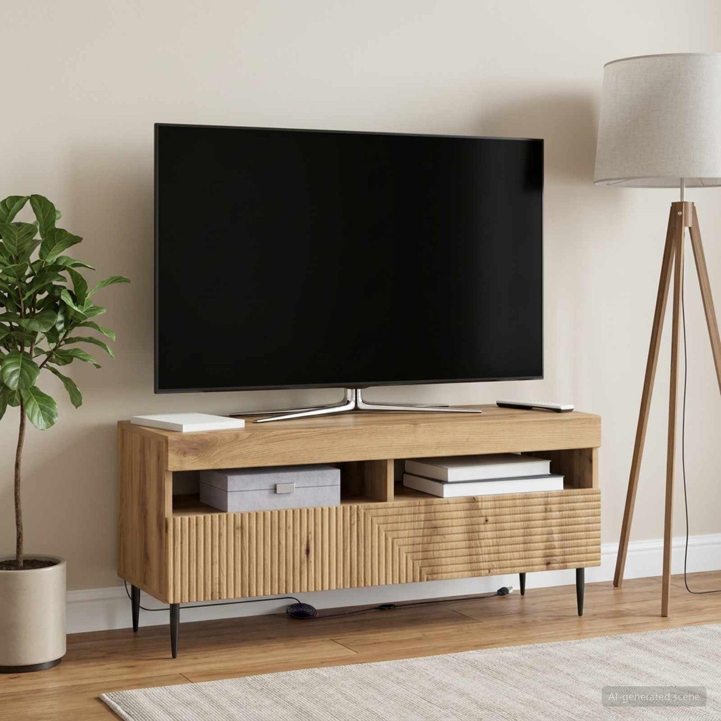 LED TV szekrény Kézműves Tölgy Szerelt Fa