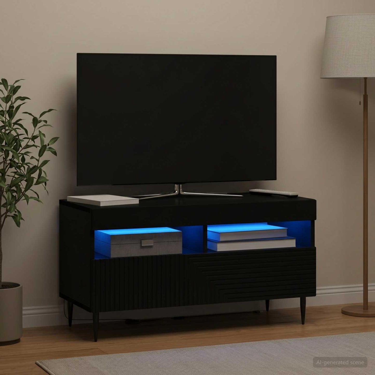 LED TV szekrény Fekete Szerelt Fa