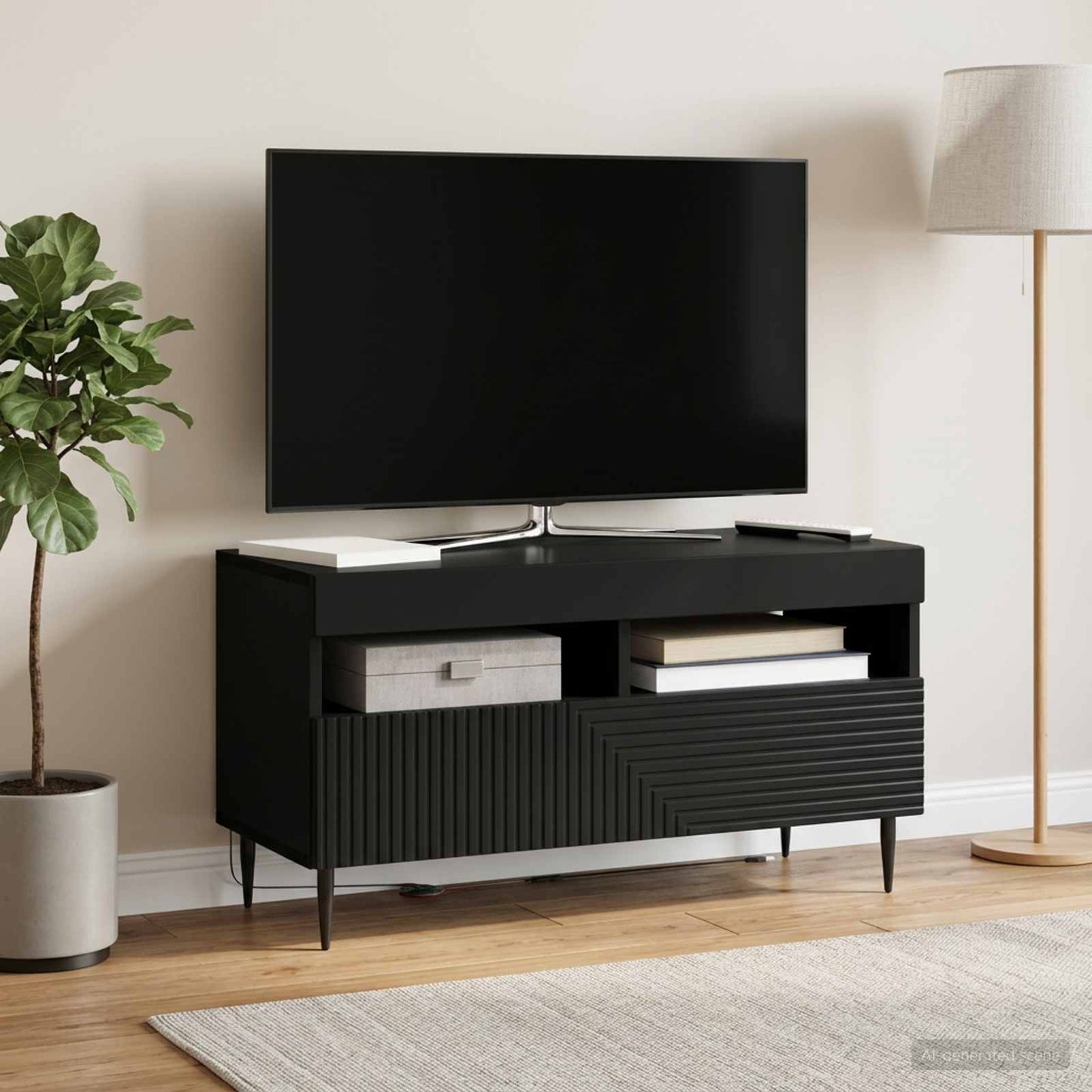 LED TV szekrény Fekete Szerelt Fa