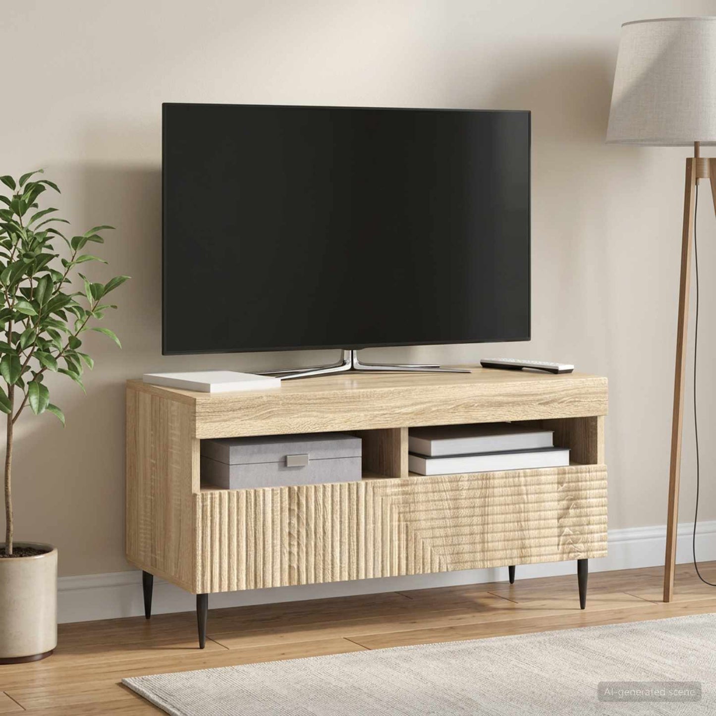 LED TV szekrény Sonoma Tölgy Szerelt Fa