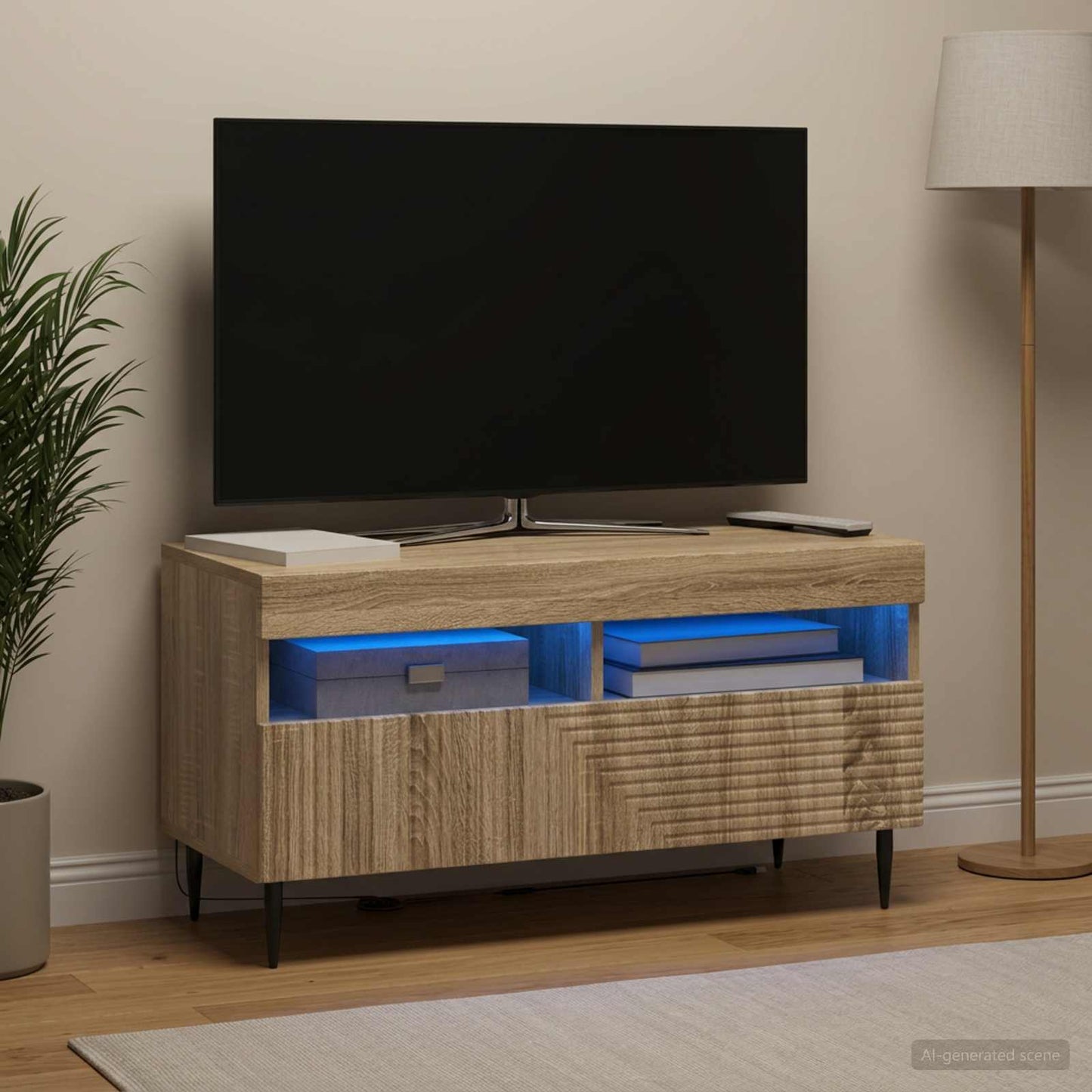 LED TV szekrény Sonoma Tölgy Szerelt Fa