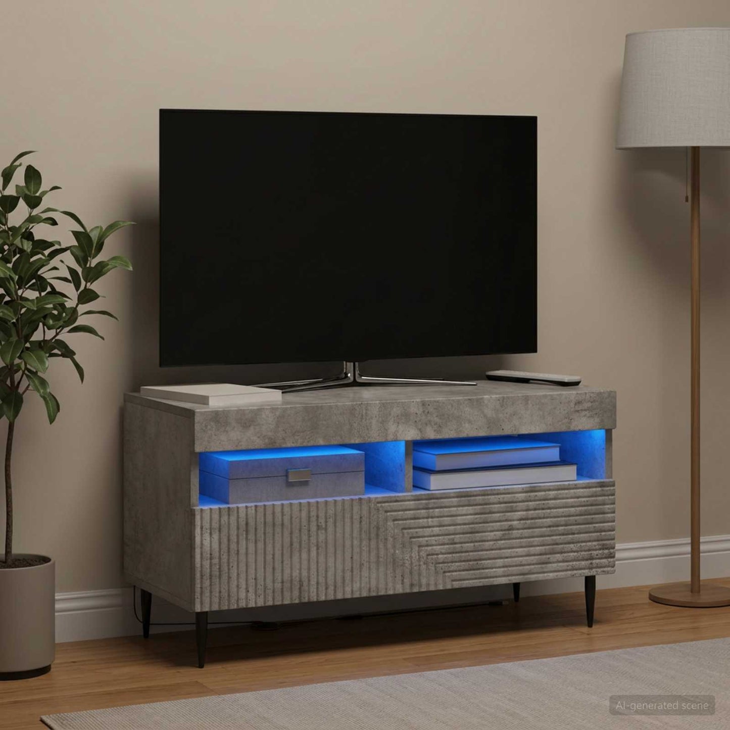 LED TV szekrény Betonszürke Szerelt Fa