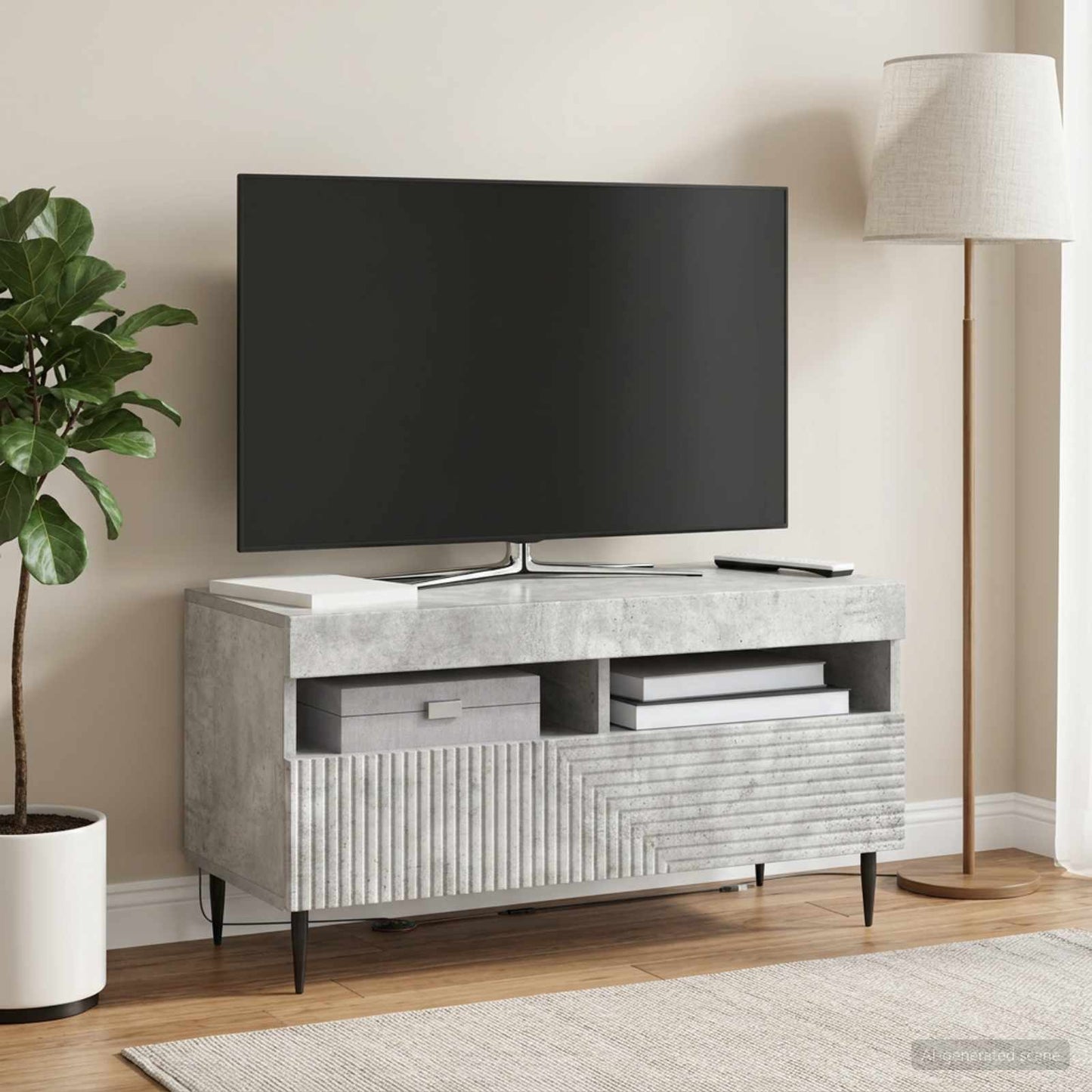 LED TV szekrény Betonszürke Szerelt Fa