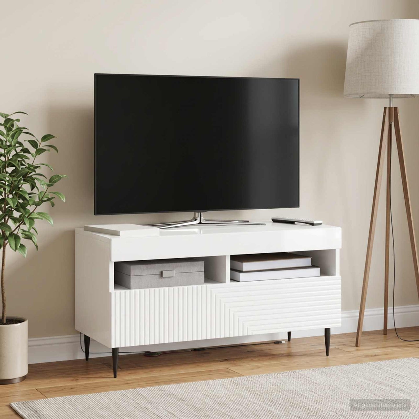 LED TV szekrény Magasfényű Fehér Szerelt Fa