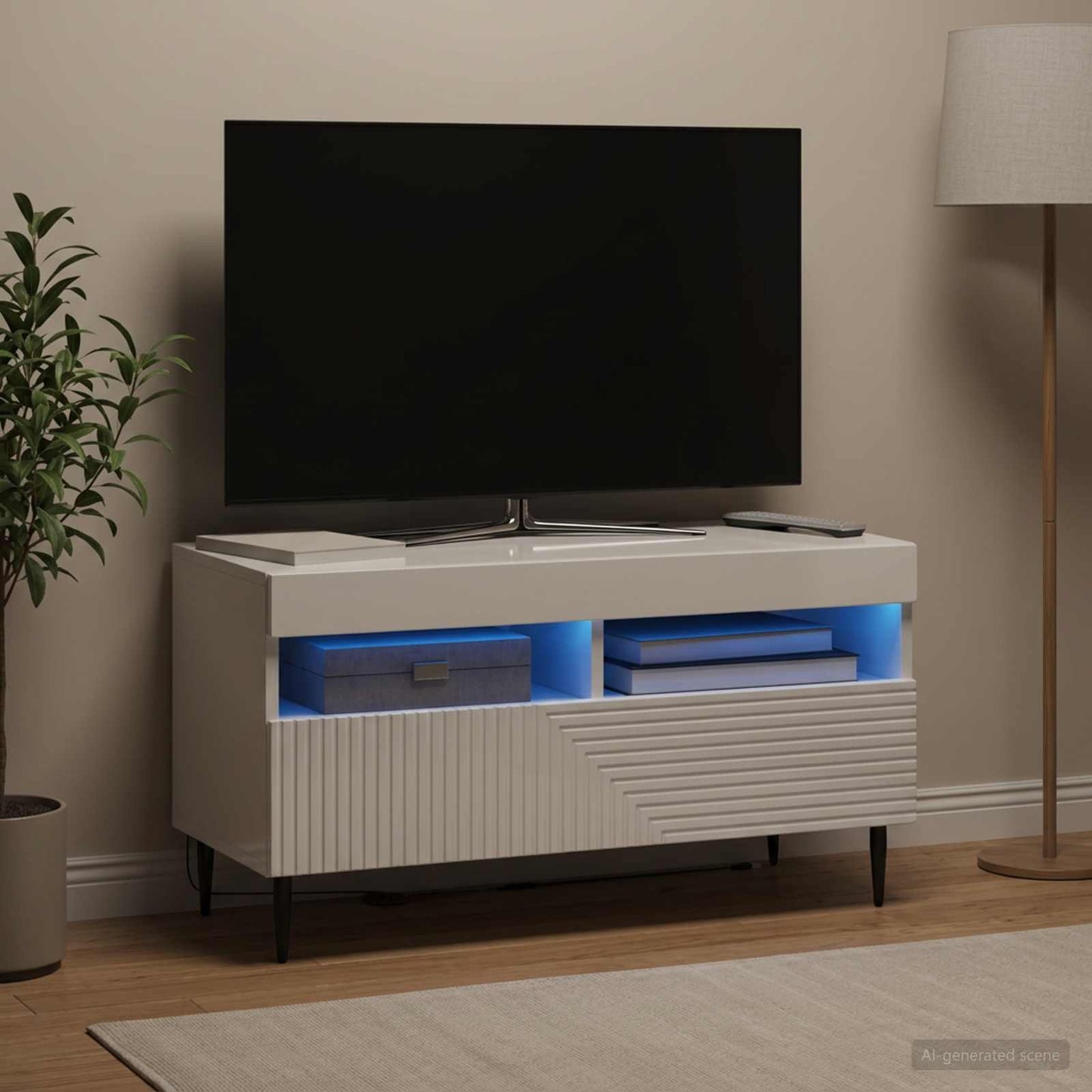LED TV szekrény Magasfényű Fehér Szerelt Fa