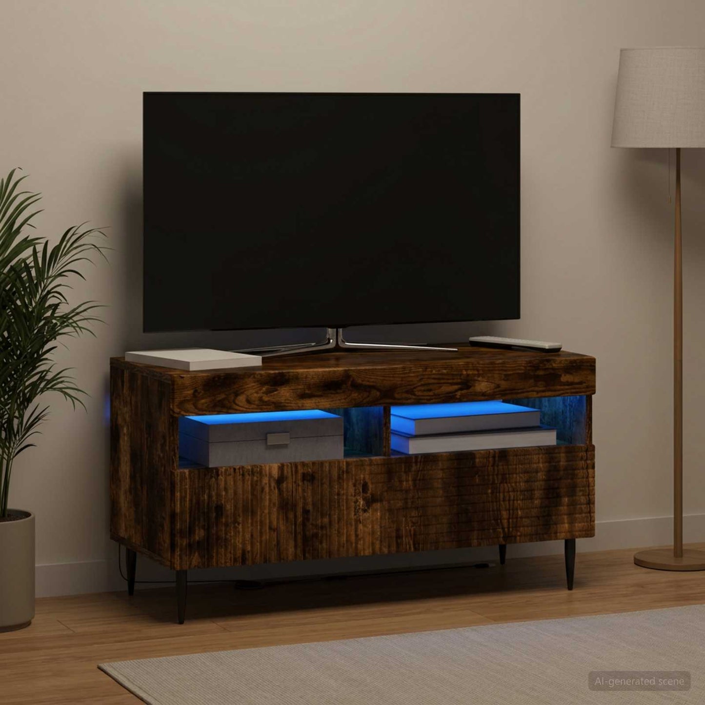 LED TV szekrény Füstös Tölgy Szerelt Fa