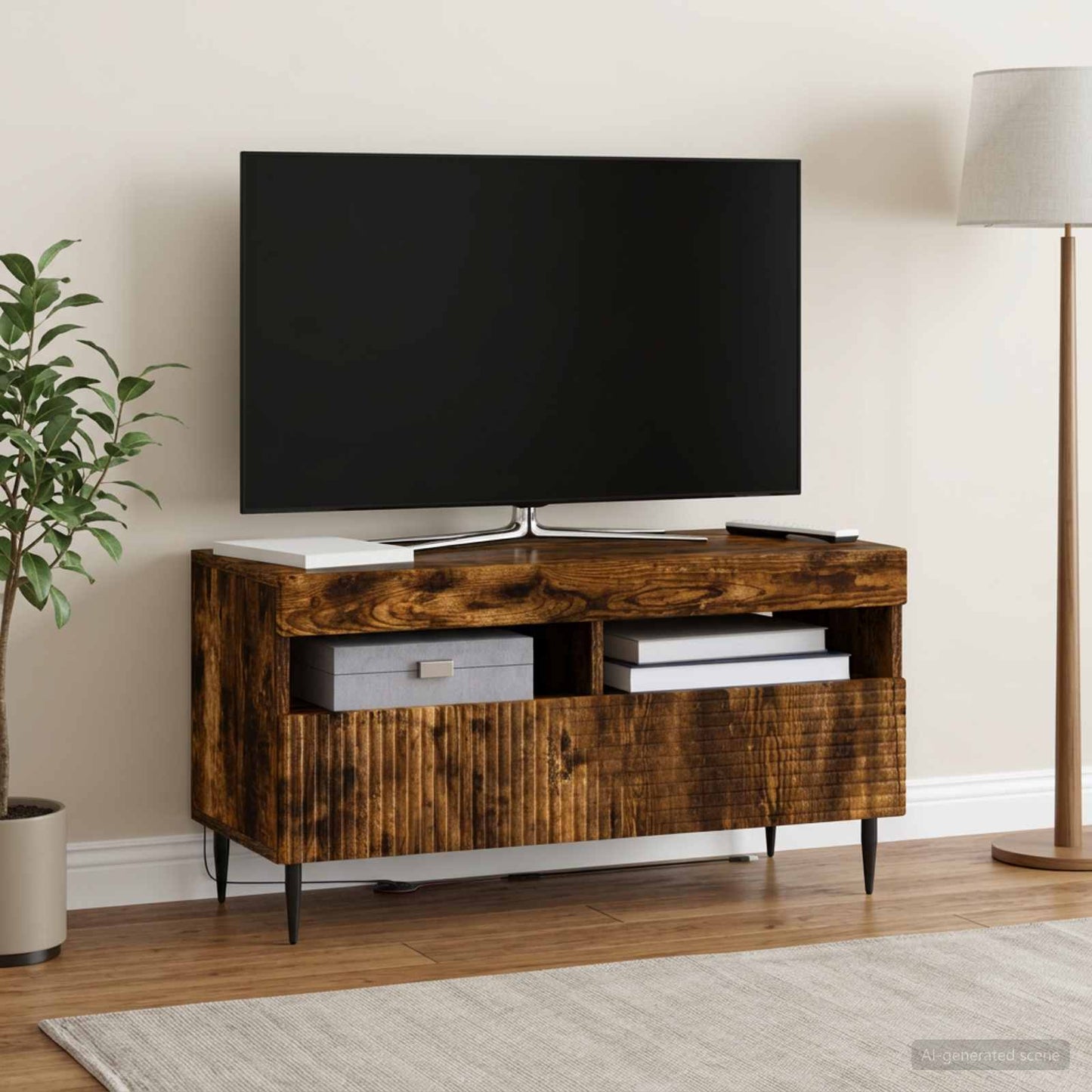 LED TV szekrény Füstös Tölgy Szerelt Fa