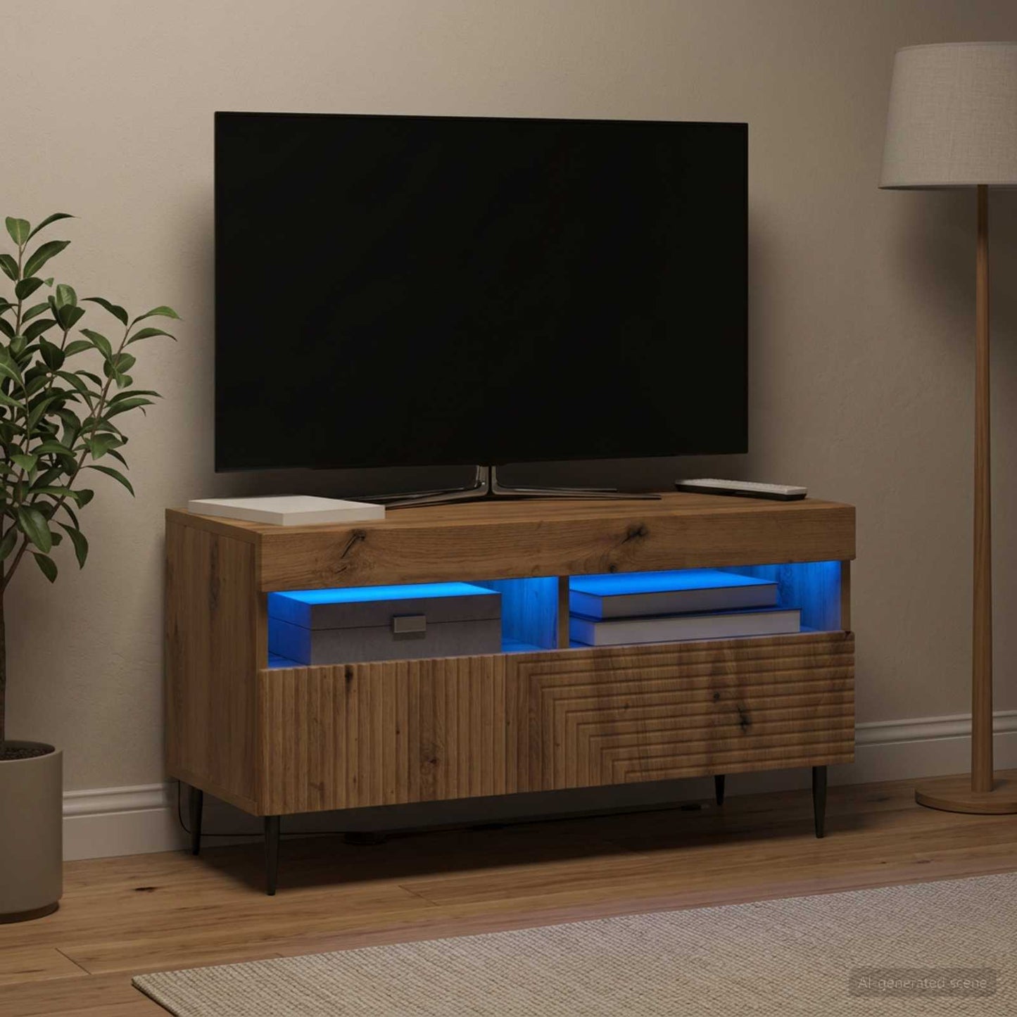 LED TV szekrény Kézműves Tölgy Szerelt Fa