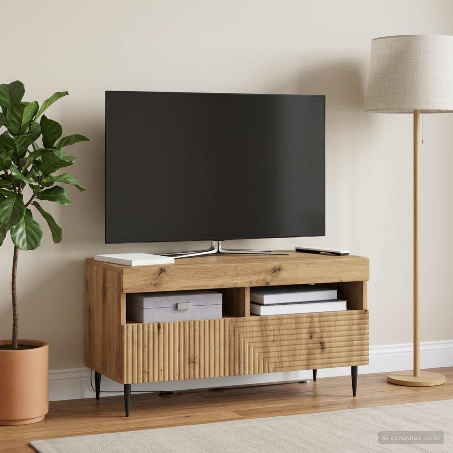 LED TV szekrény Kézműves Tölgy Szerelt Fa