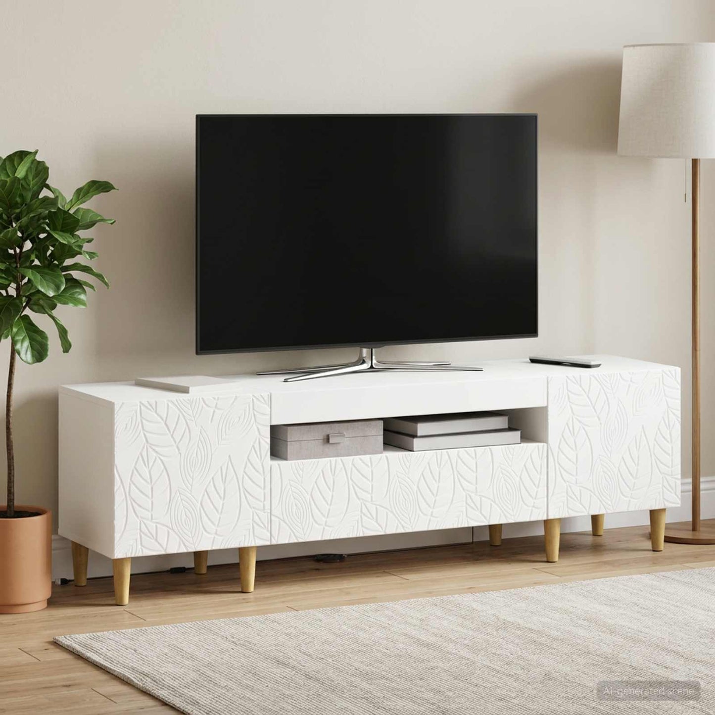 LED TV szekrény Fehér Szerelt Fa