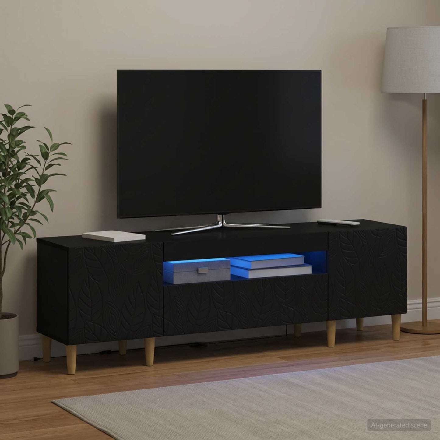 LED TV szekrény Fekete Szerelt Fa