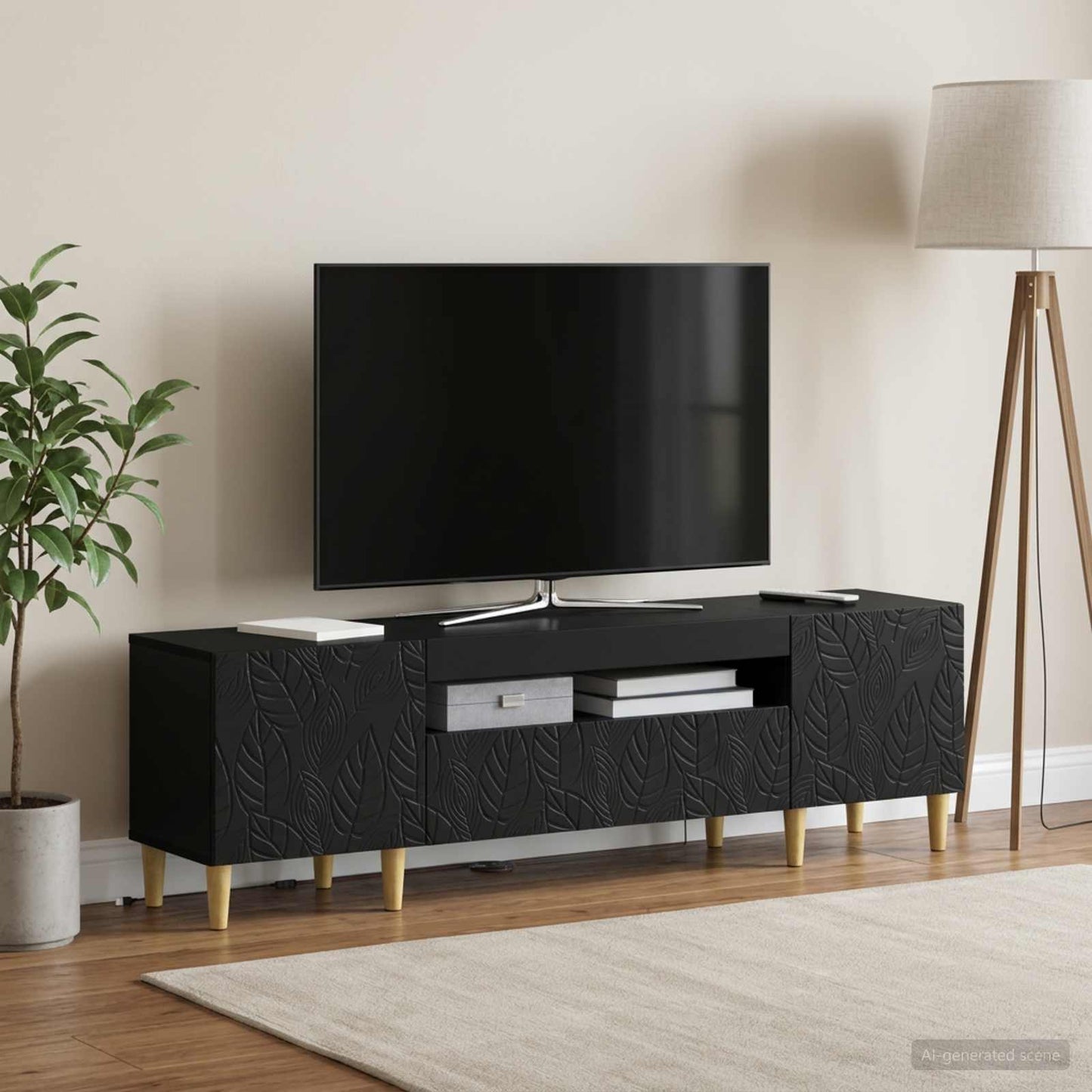 LED TV szekrény Fekete Szerelt Fa