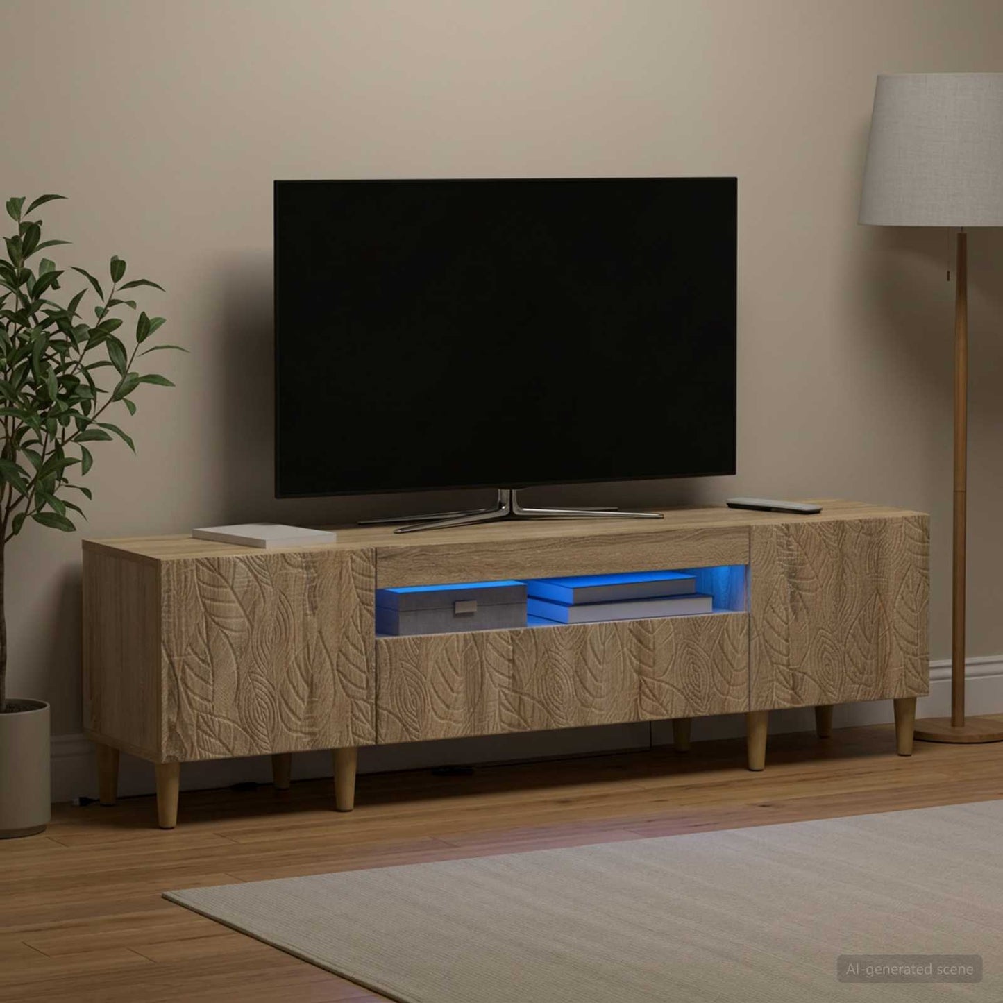 LED TV szekrény Sonoma Tölgy Szerelt Fa