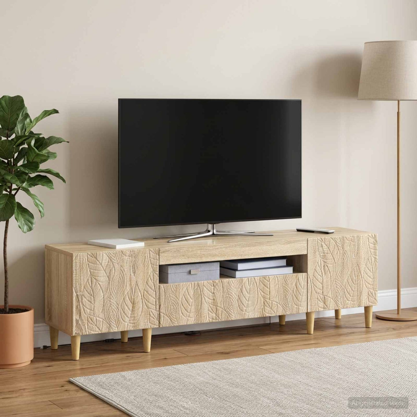 LED TV szekrény Sonoma Tölgy Szerelt Fa