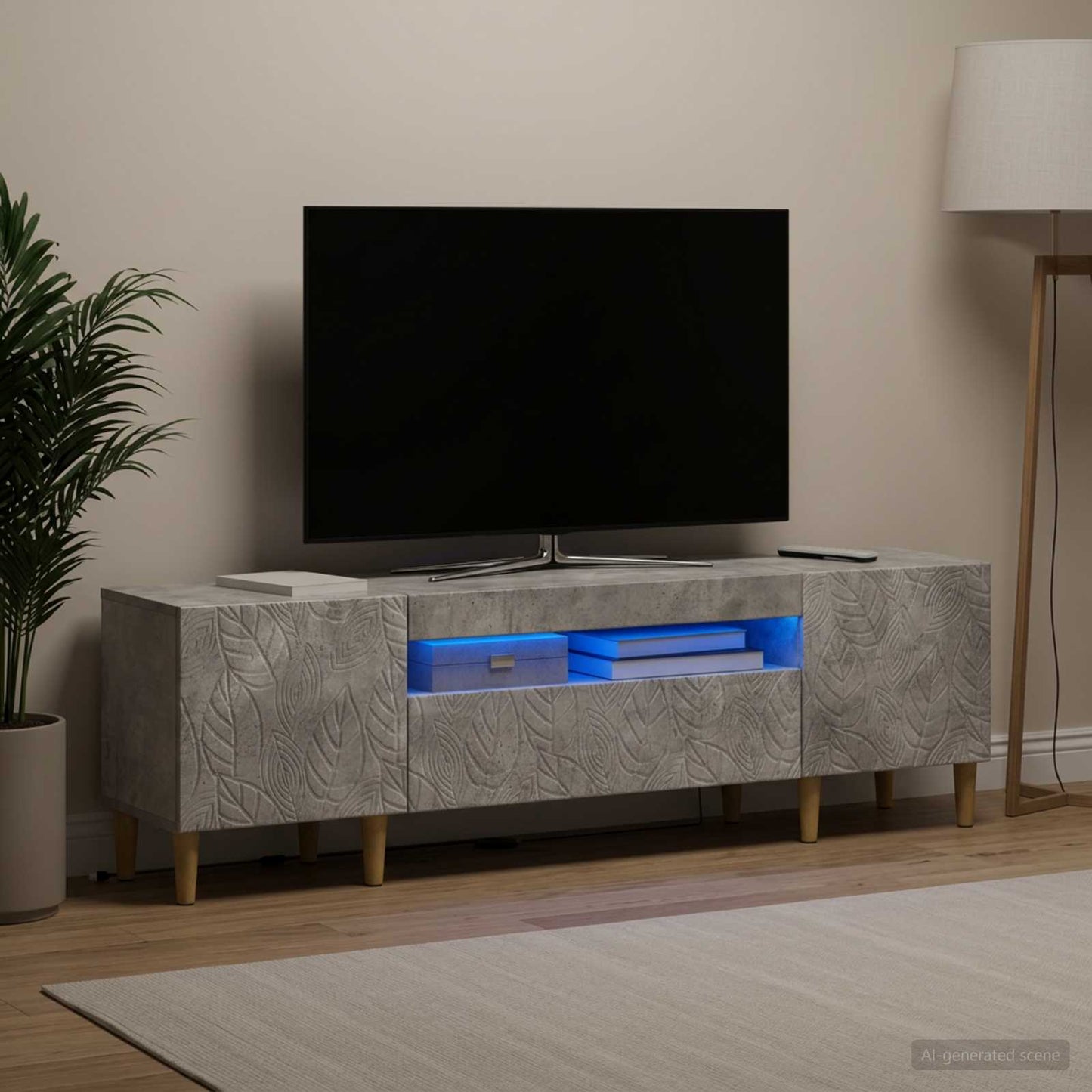 LED TV szekrény Betonszürke Szerelt Fa