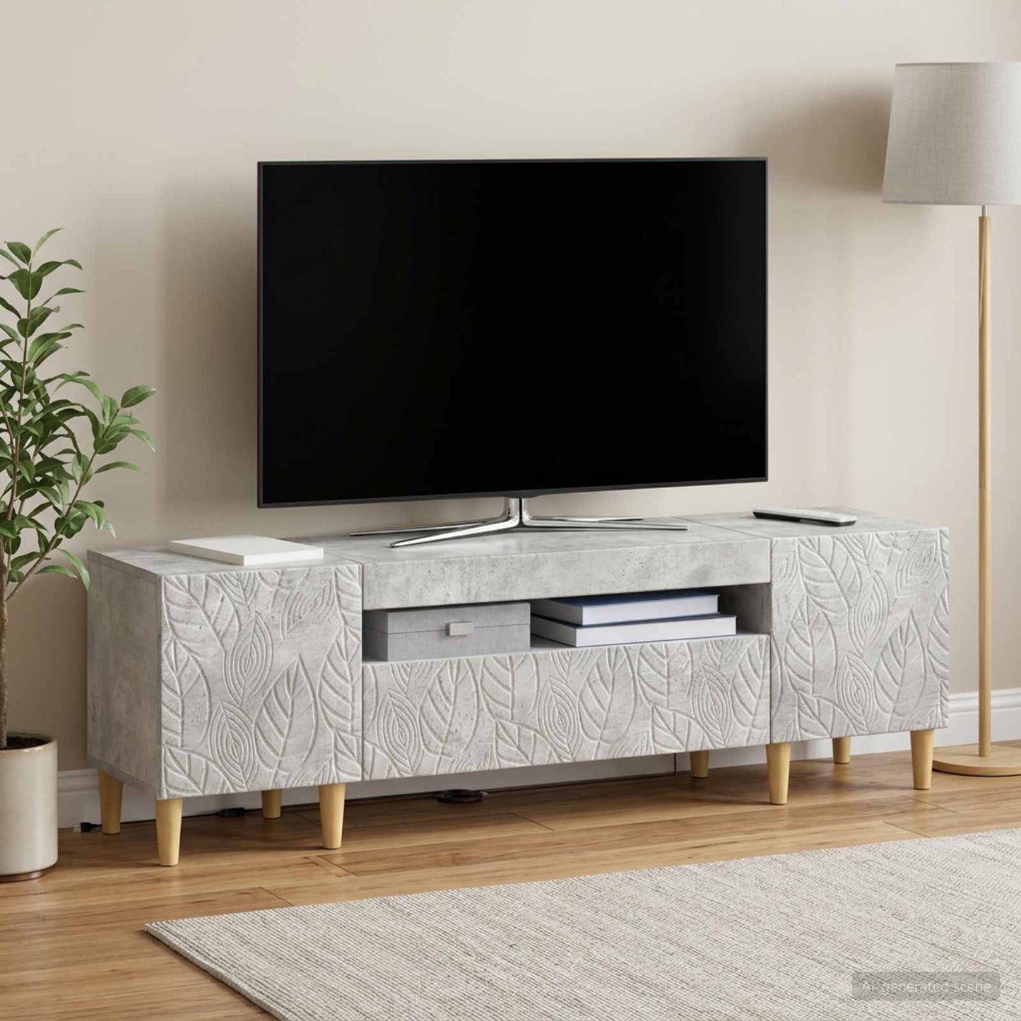 LED TV szekrény Betonszürke Szerelt Fa