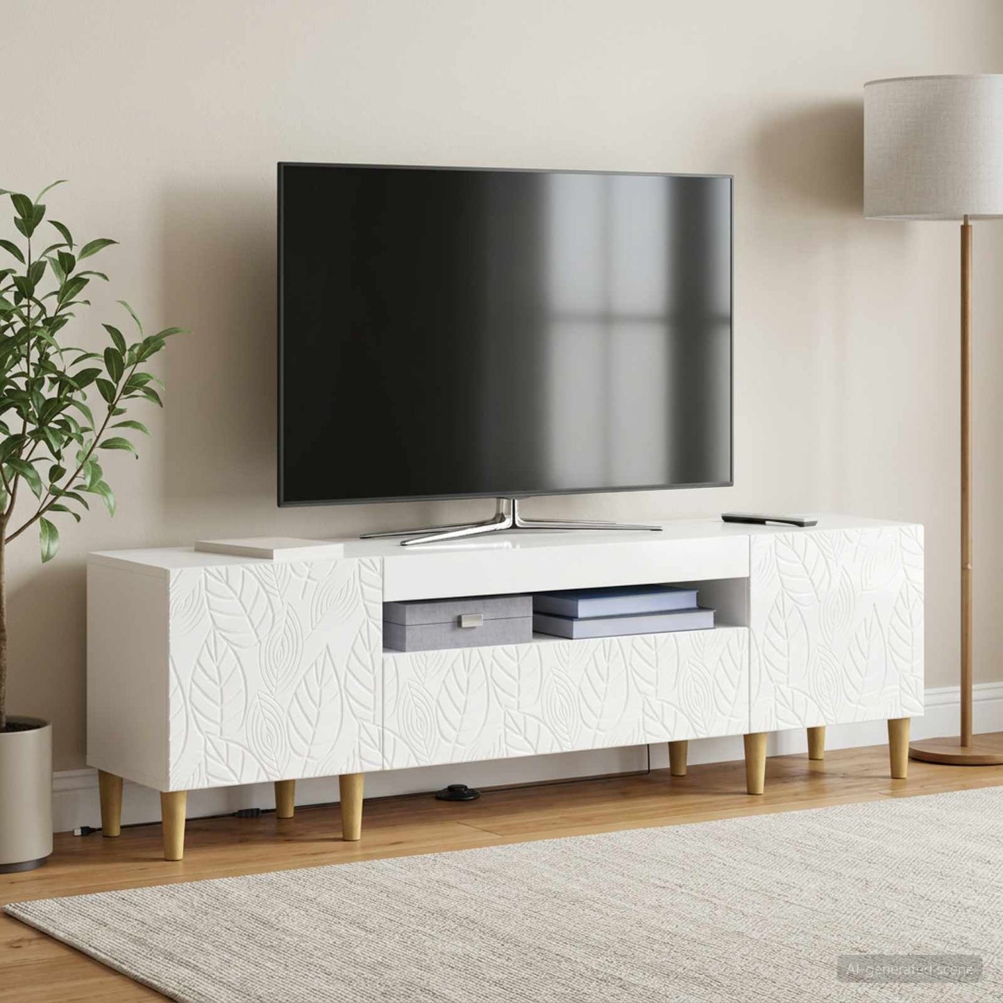 LED TV szekrény Magasfényű Fehér Szerelt Fa