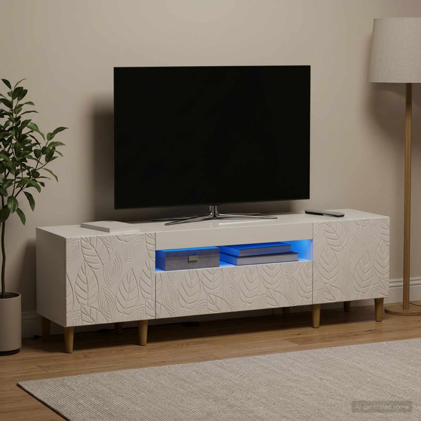 LED TV szekrény Magasfényű Fehér Szerelt Fa