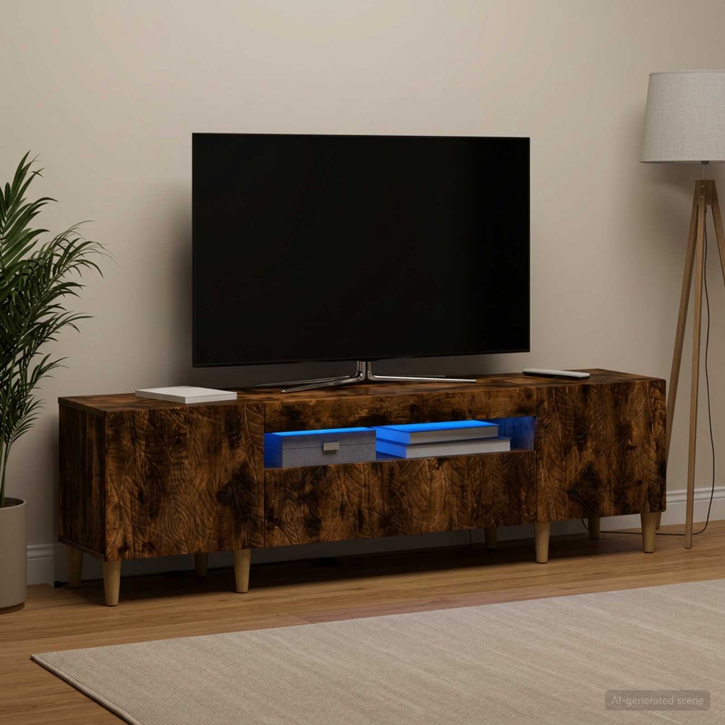 LED TV szekrény Füstös Tölgy Szerelt Fa