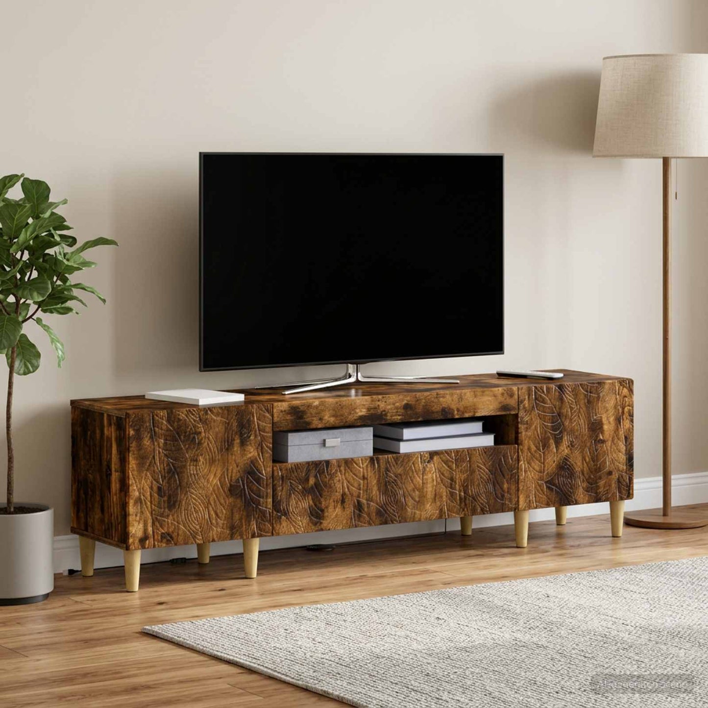 LED TV szekrény Füstös Tölgy Szerelt Fa