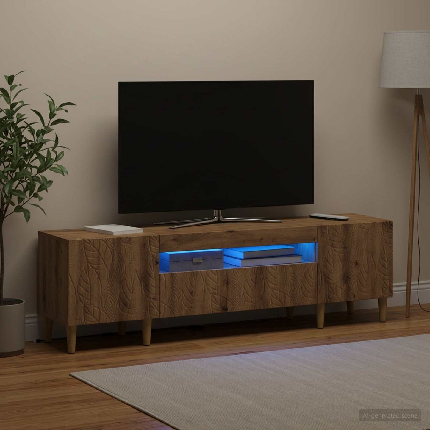 LED TV szekrény Kézműves Tölgy Szerelt Fa