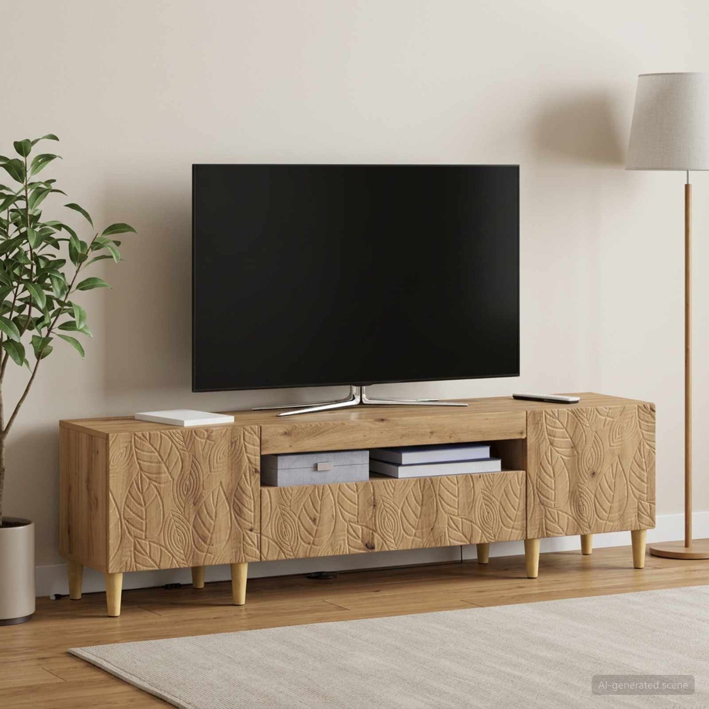 LED TV szekrény Kézműves Tölgy Szerelt Fa
